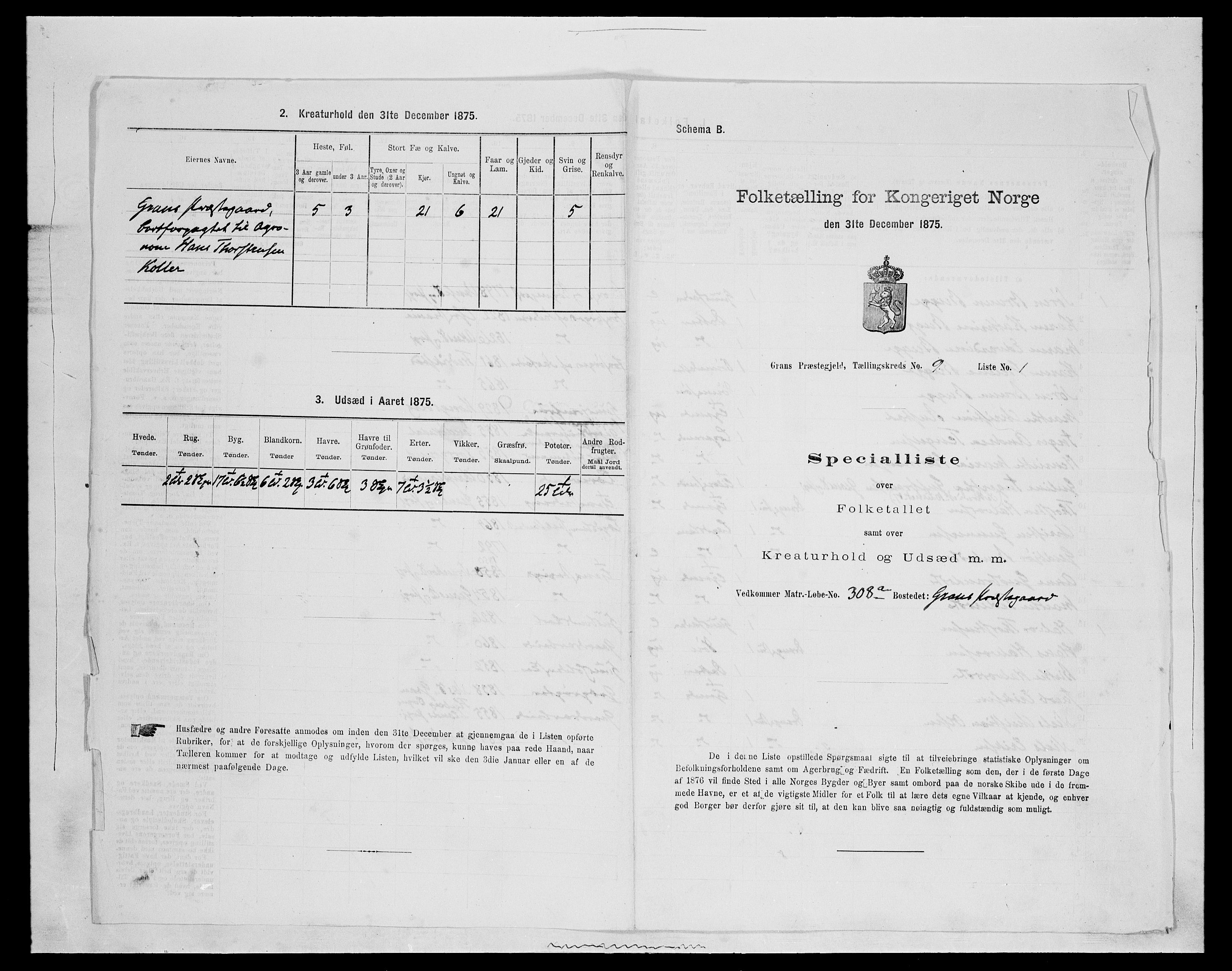 SAH, Folketelling 1875 for 0534P Gran prestegjeld, 1875, s. 1699