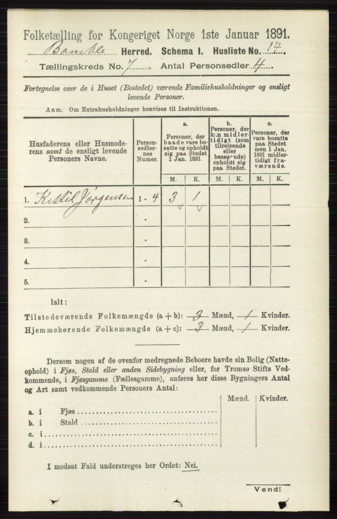 RA, Folketelling 1891 for 0814 Bamble herred, 1891, s. 2907