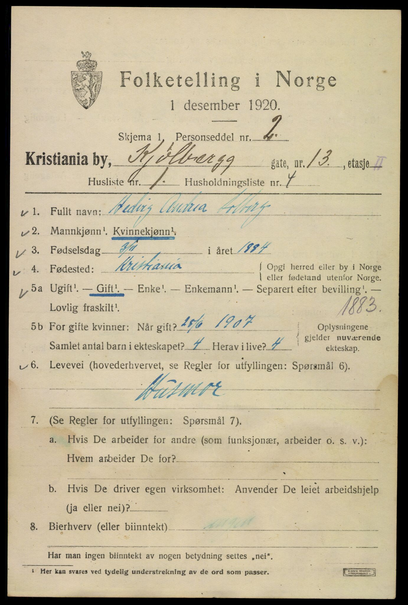 SAO, Folketelling 1920 for 0301 Kristiania kjøpstad, 1920, s. 342351