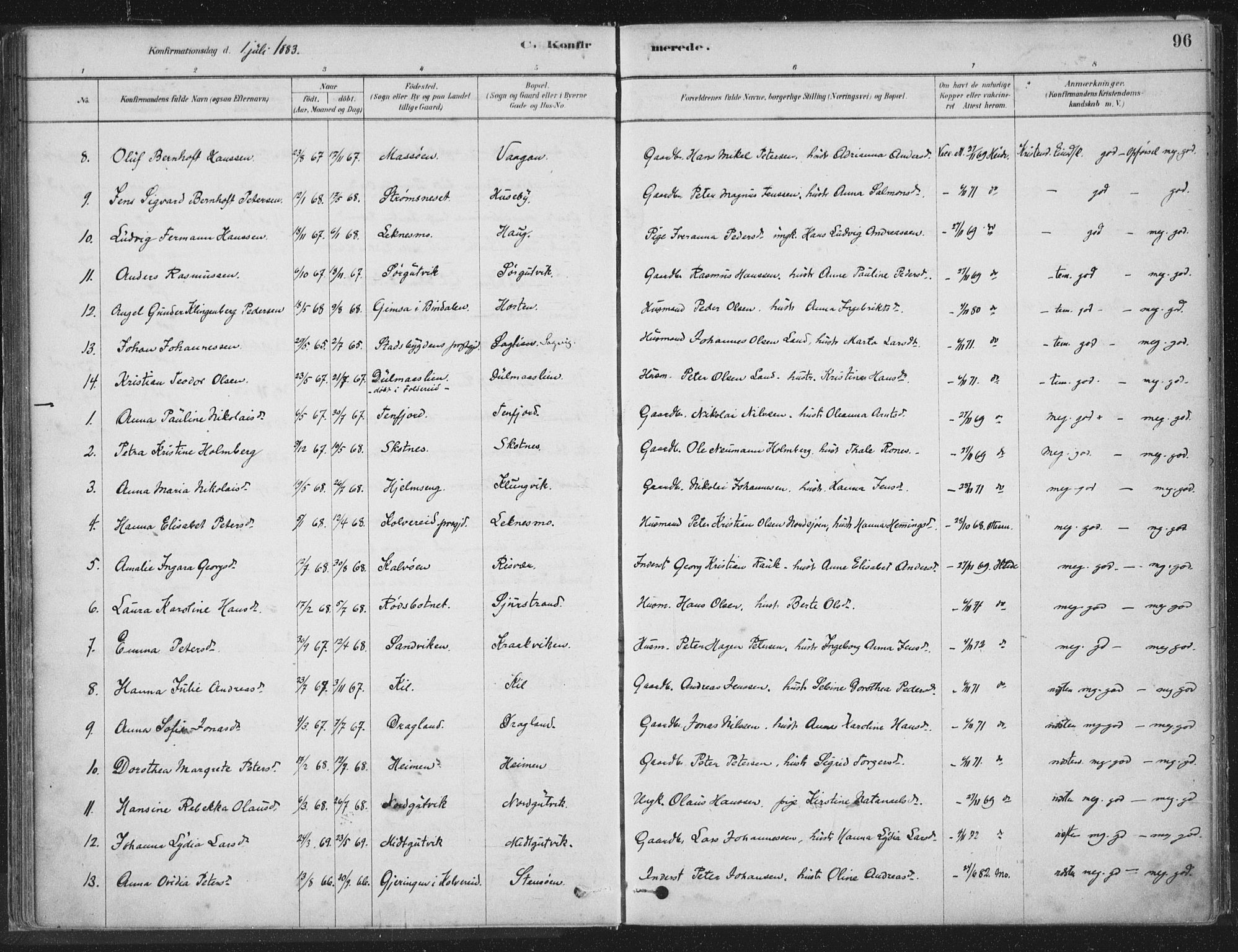 Ministerialprotokoller, klokkerbøker og fødselsregistre - Nord-Trøndelag, AV/SAT-A-1458/788/L0697: Ministerialbok nr. 788A04, 1878-1902, s. 96