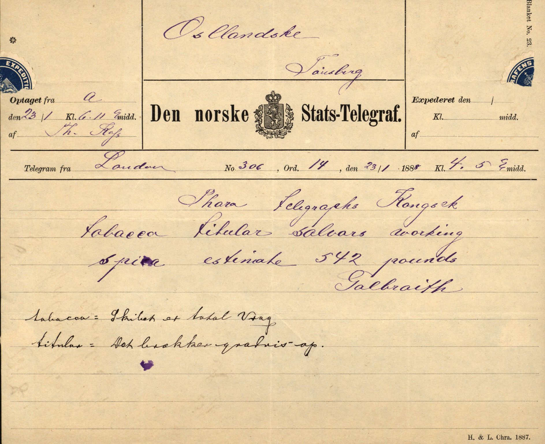 Pa 63 - Østlandske skibsassuranceforening, VEMU/A-1079/G/Ga/L0021/0005: Havaridokumenter / Haabet, Louise, Kvik, Libra, Kongsek, Ispilen, 1888, s. 33