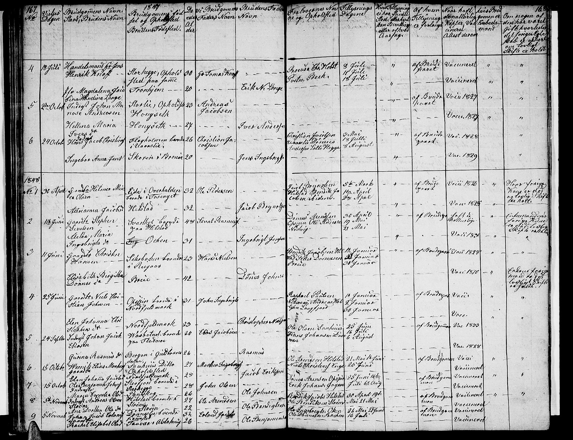 Ministerialprotokoller, klokkerbøker og fødselsregistre - Nordland, SAT/A-1459/814/L0228: Klokkerbok nr. 814C01, 1838-1858, s. 167-168