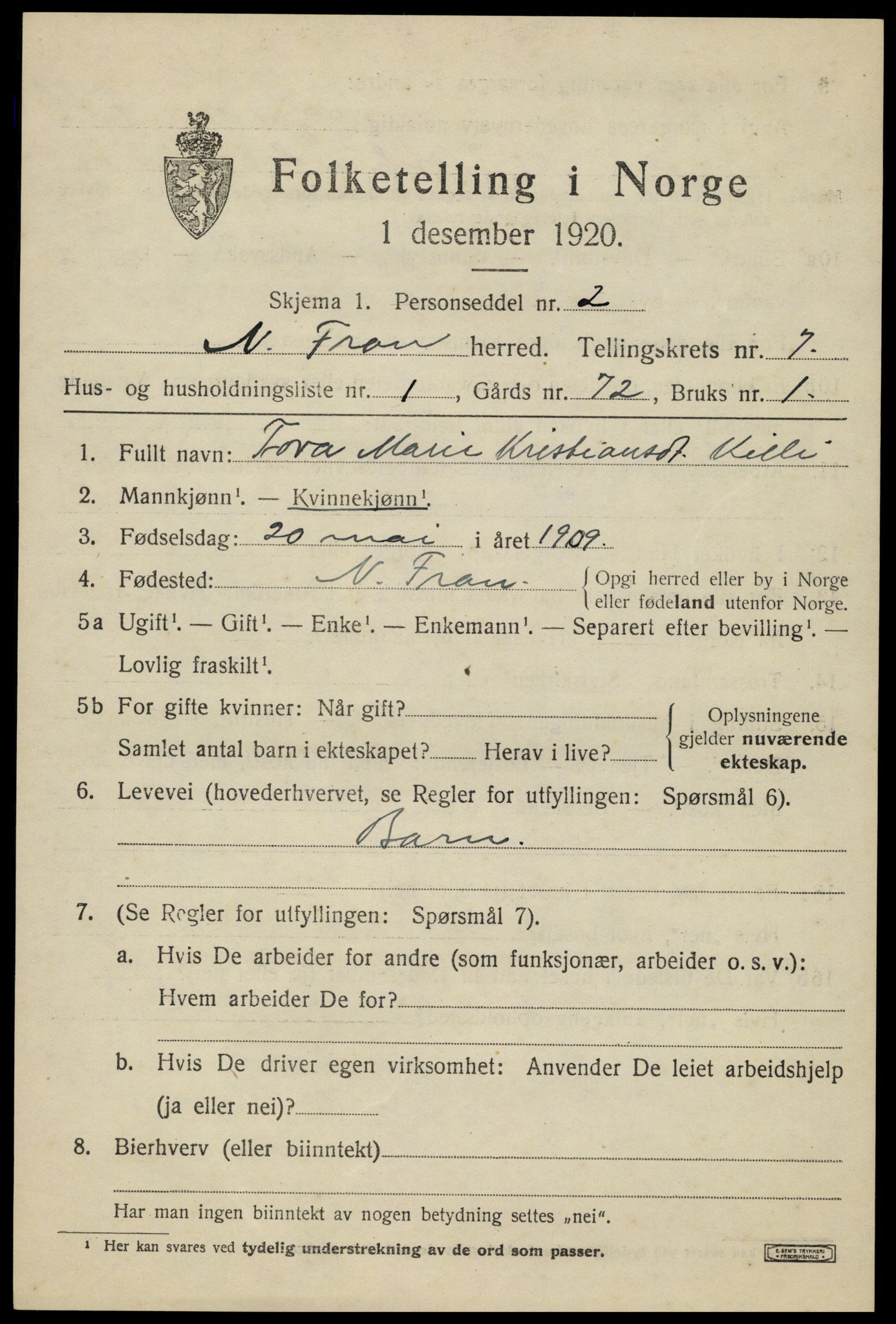 SAH, Folketelling 1920 for 0518 Nord-Fron herred, 1920, s. 5978