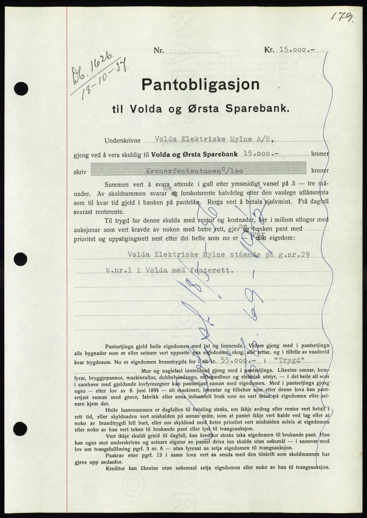 Søre Sunnmøre sorenskriveri, SAT/A-4122/1/2/2C/L0064: Pantebok nr. 58, 1937-1938, Dagboknr: 1626/1937