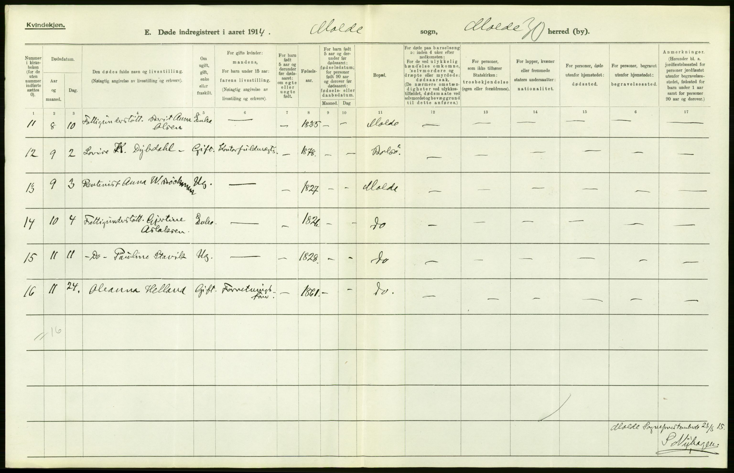 Statistisk sentralbyrå, Sosiodemografiske emner, Befolkning, AV/RA-S-2228/D/Df/Dfb/Dfbd/L0037: Romsdals amt: Døde. Bygder og byer., 1914, s. 92