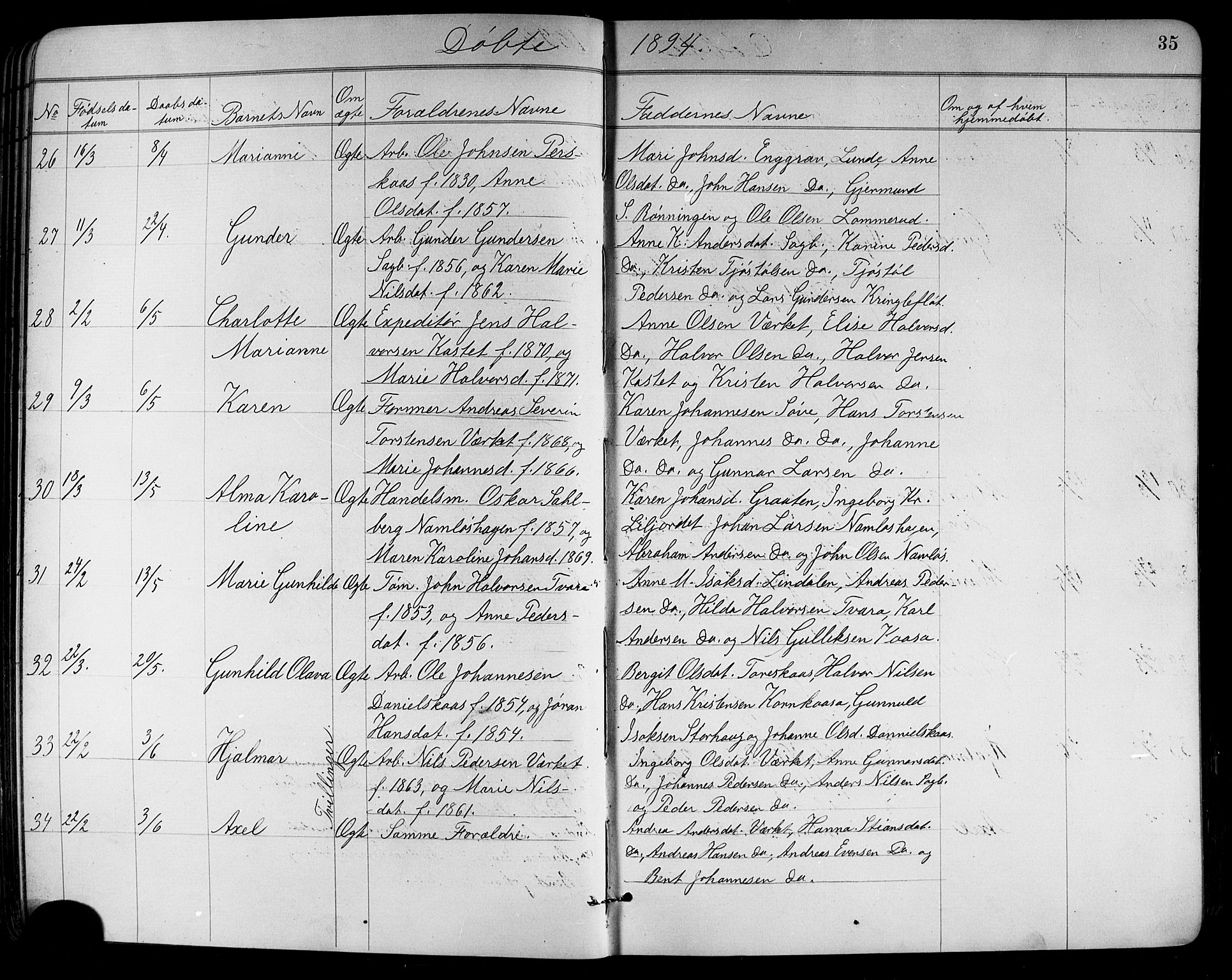 Holla kirkebøker, AV/SAKO-A-272/G/Ga/L0005: Klokkerbok nr. I 5, 1891-1917, s. 35
