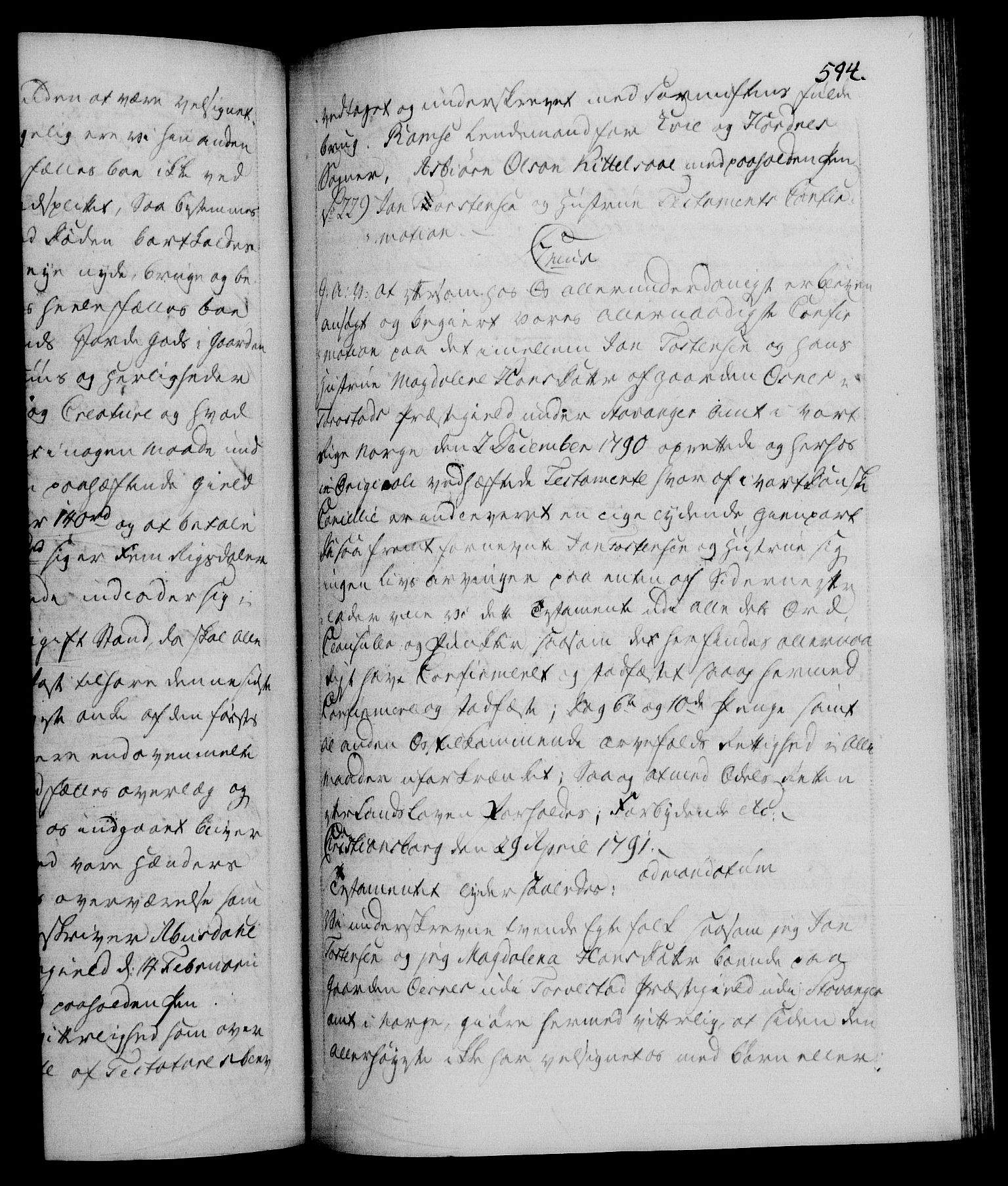 Danske Kanselli 1572-1799, RA/EA-3023/F/Fc/Fca/Fcaa/L0053: Norske registre, 1790-1791, s. 594a