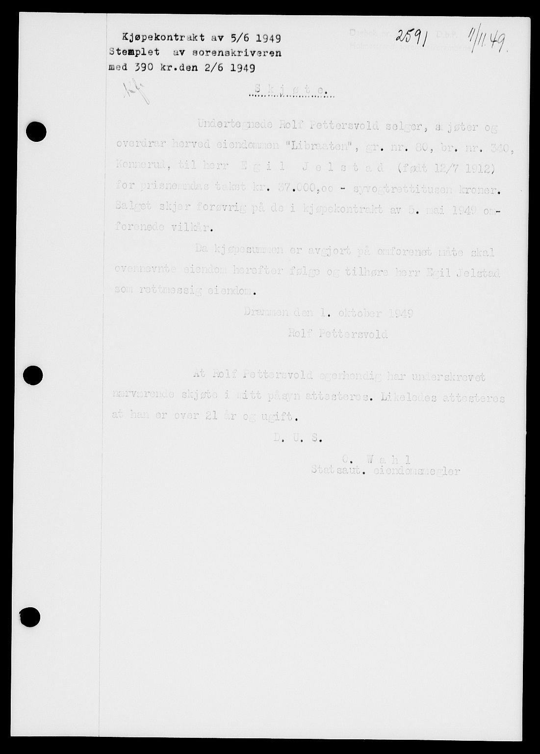 Holmestrand sorenskriveri, SAKO/A-67/G/Ga/Gaa/L0068: Pantebok nr. A-68, 1949-1950, Dagboknr: 2591/1949