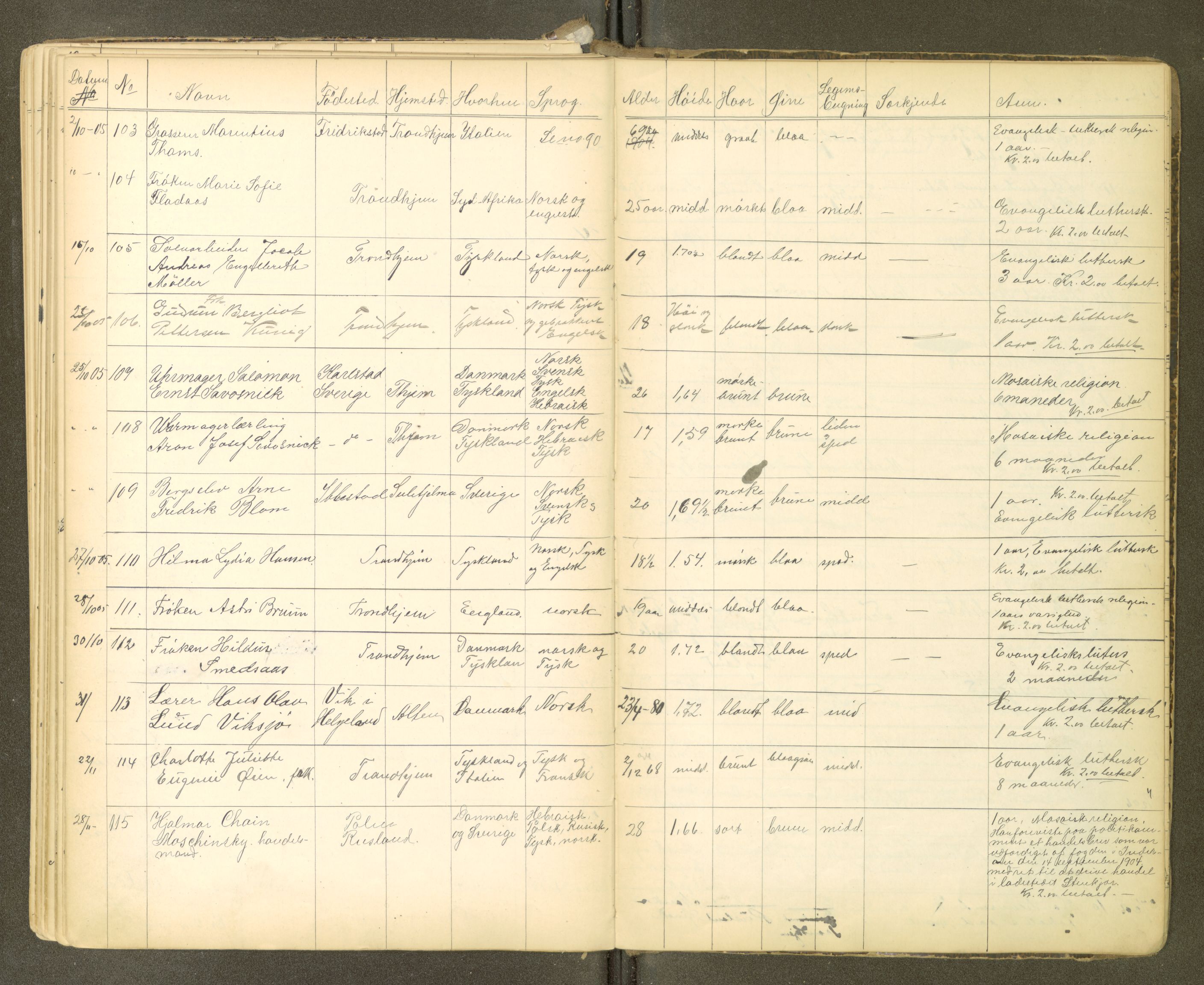 Trondheim politikammer, AV/SAT-A-1887/1/30/L0012: Passprotokoll. Utstedte pass, 1890-1908