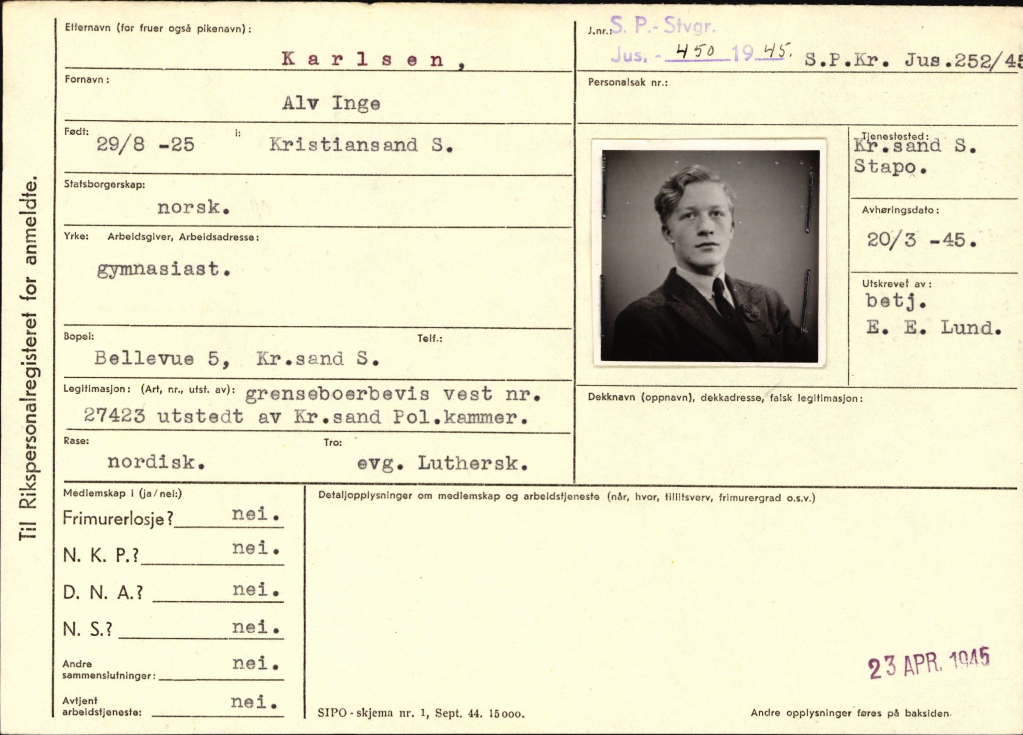 Statspolitiet - Hovedkontoret / Osloavdelingen, AV/RA-S-1329/C/Ca/L0008: Johan(nes)sen - Knoph, 1943-1945, s. 3282