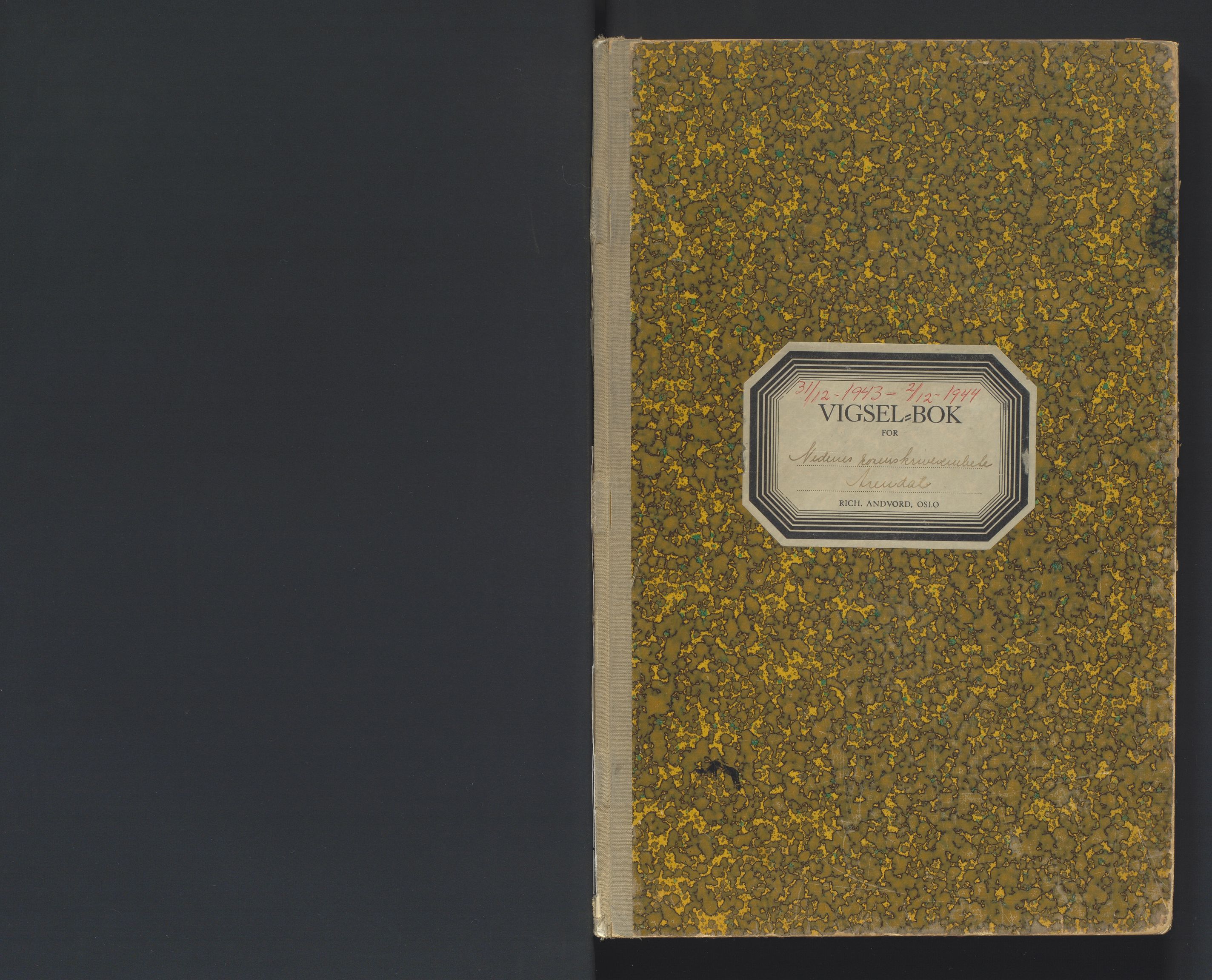 Nedenes sorenskriveri, SAK/1221-0006/L/Ld/L0002/0003: Vigselsbøker / Vigselbok, 1943-1944