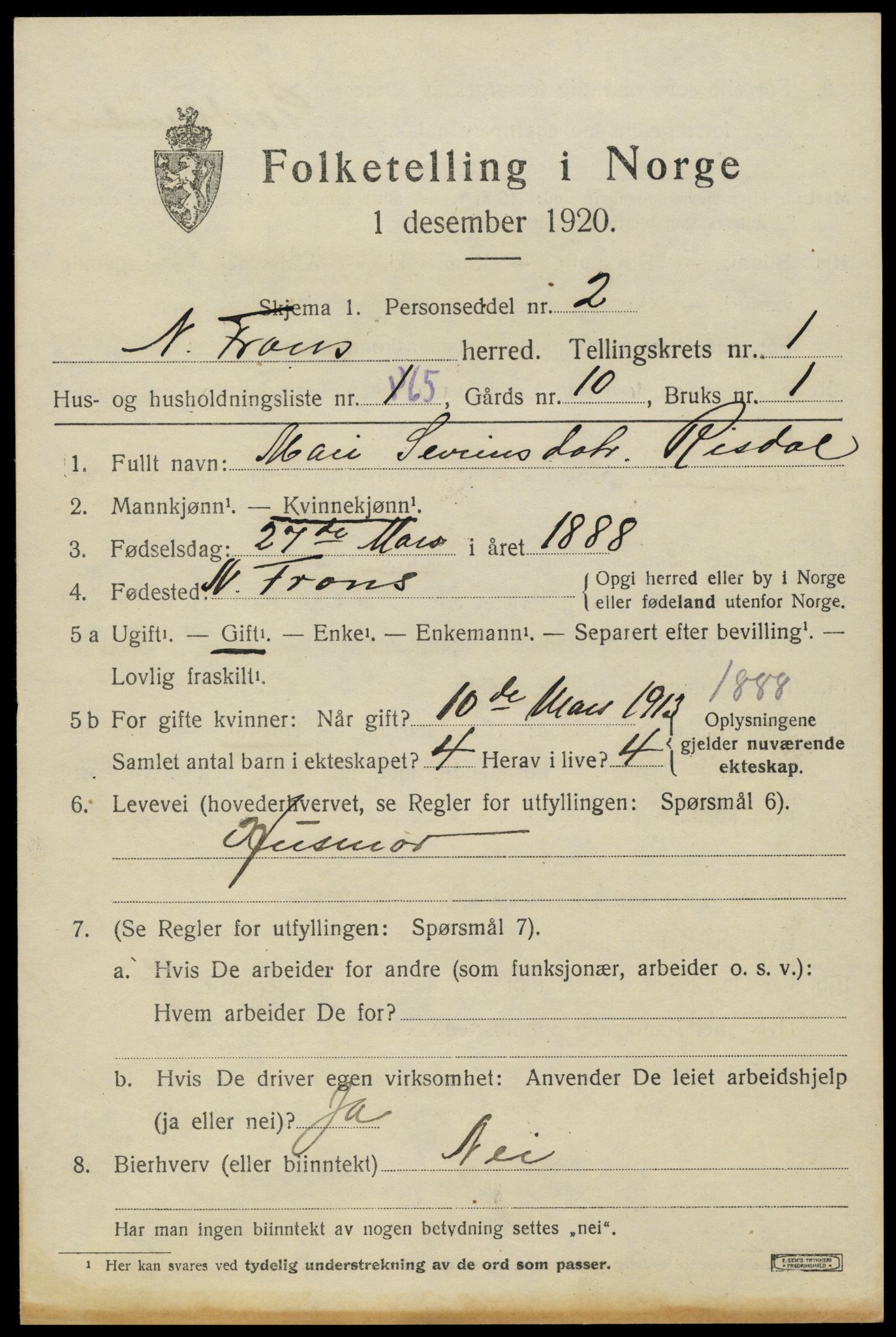 SAH, Folketelling 1920 for 0518 Nord-Fron herred, 1920, s. 2386