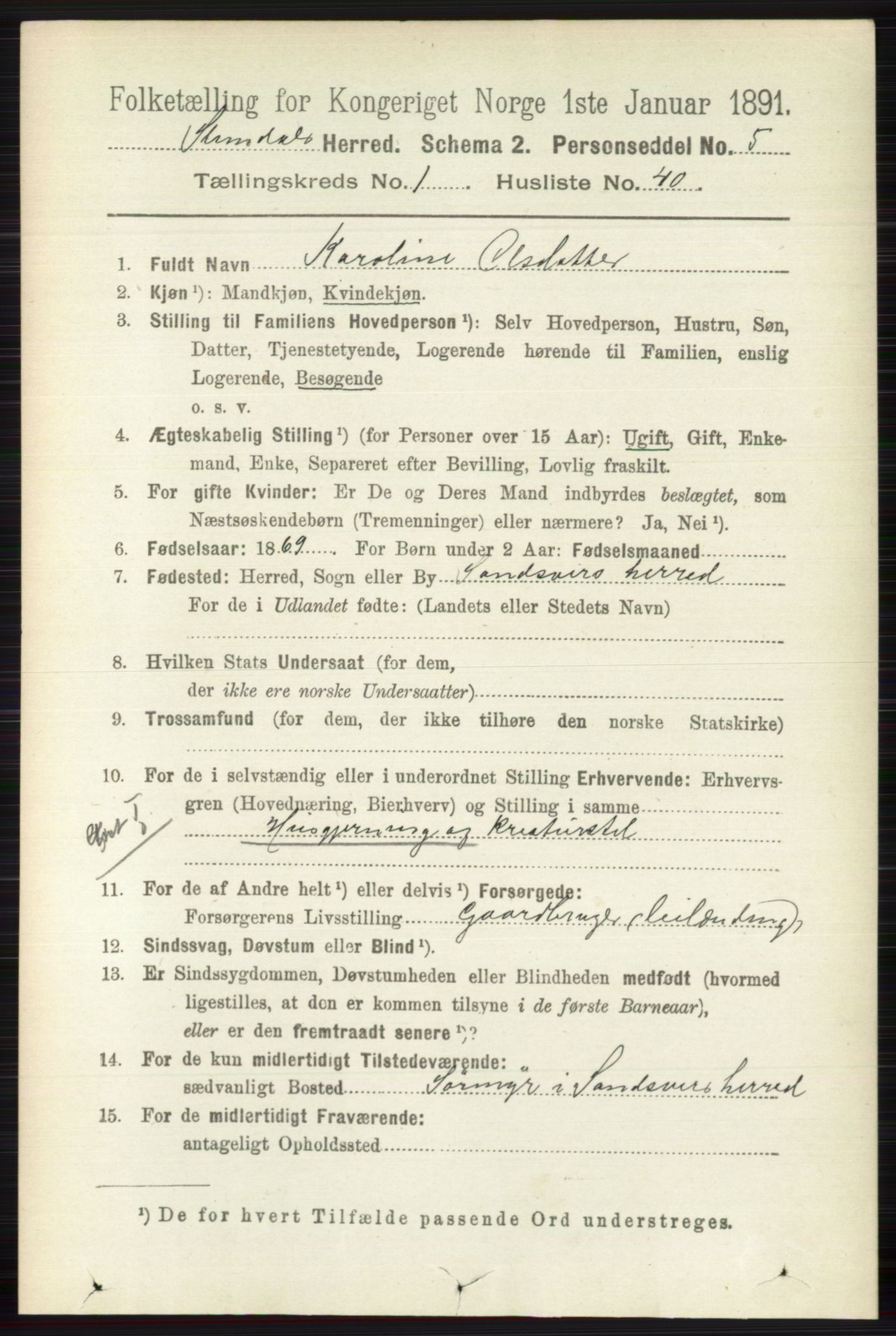 RA, Folketelling 1891 for 0811 Slemdal herred, 1891, s. 301