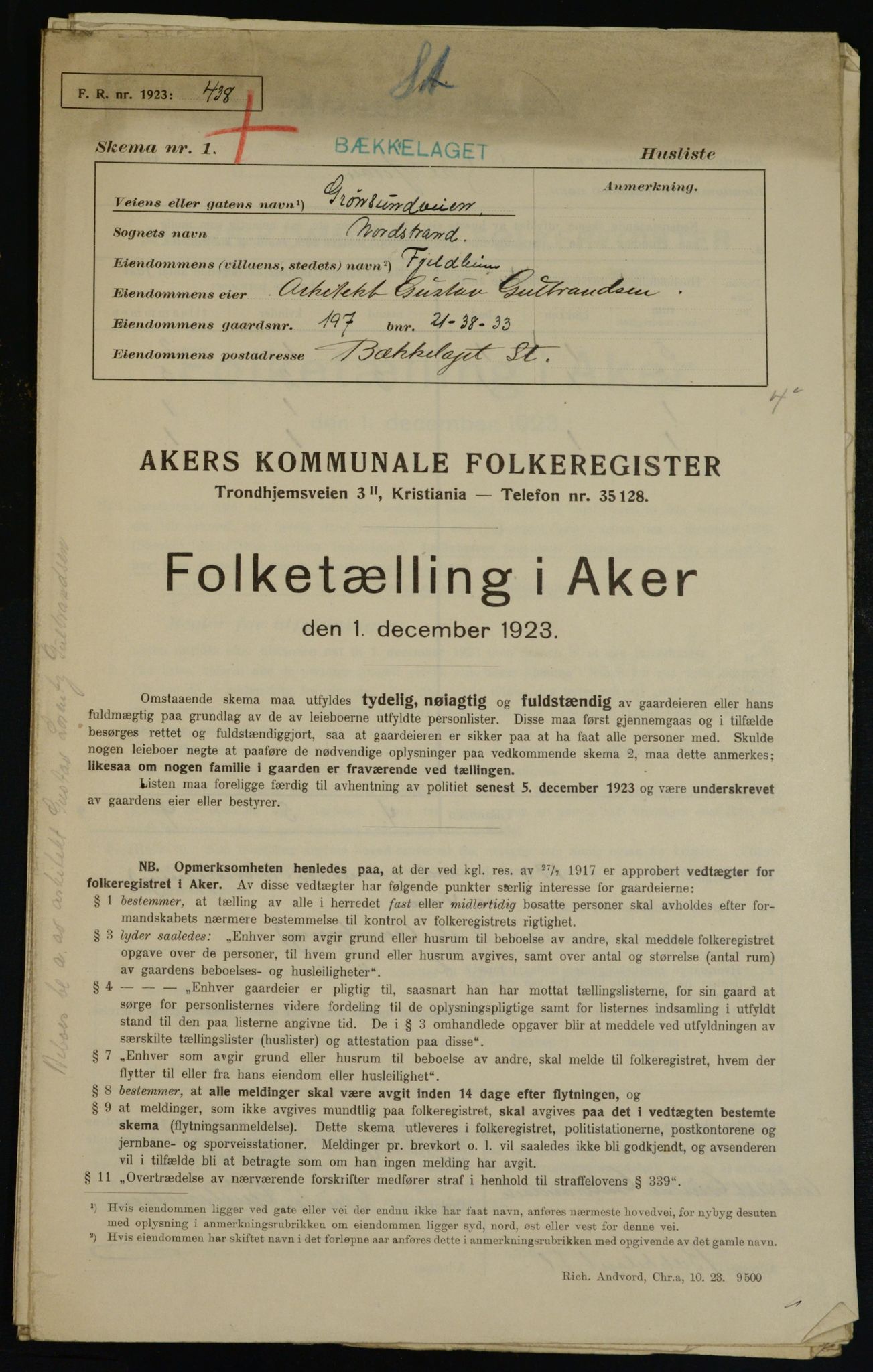 , Kommunal folketelling 1.12.1923 for Aker, 1923, s. 39247