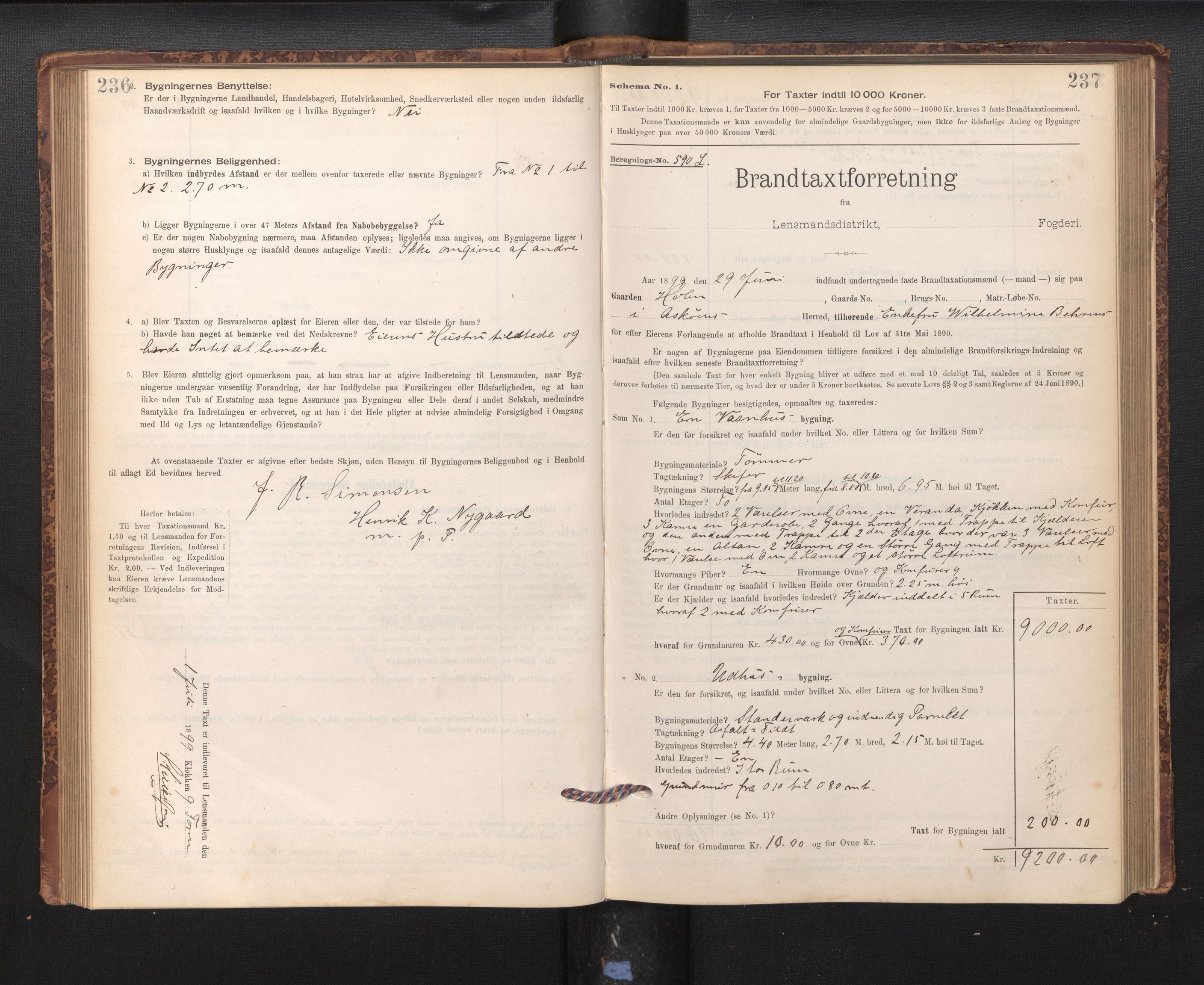 Lensmannen i Årstad, AV/SAB-A-36201/0012/L0011: Branntakstprotokoll,skjematakst, 1895-1901, s. 236-237