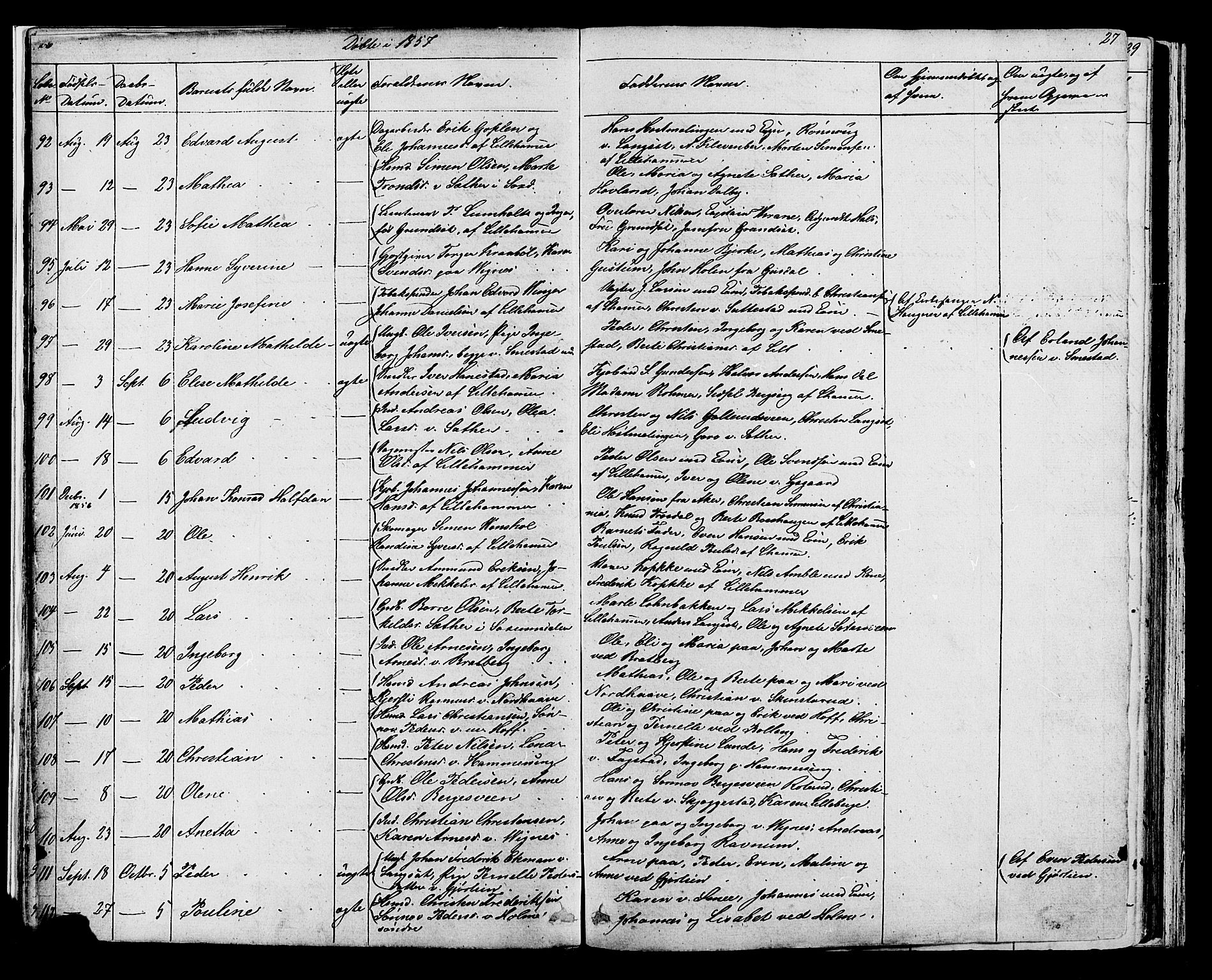 Fåberg prestekontor, AV/SAH-PREST-086/H/Ha/Hab/L0007: Klokkerbok nr. 7, 1856-1891, s. 26-27