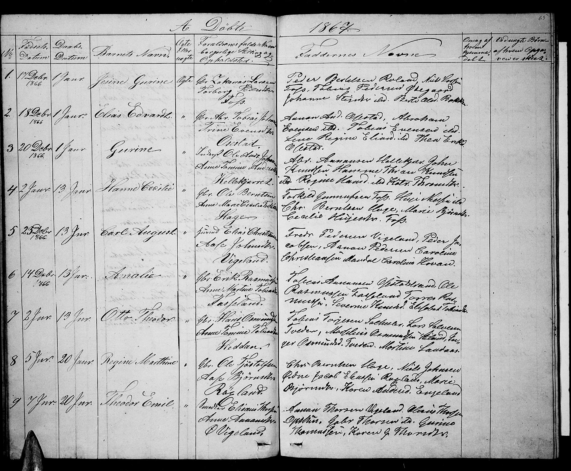 Sør-Audnedal sokneprestkontor, AV/SAK-1111-0039/F/Fb/Fbb/L0003: Klokkerbok nr. B 3, 1859-1868, s. 65