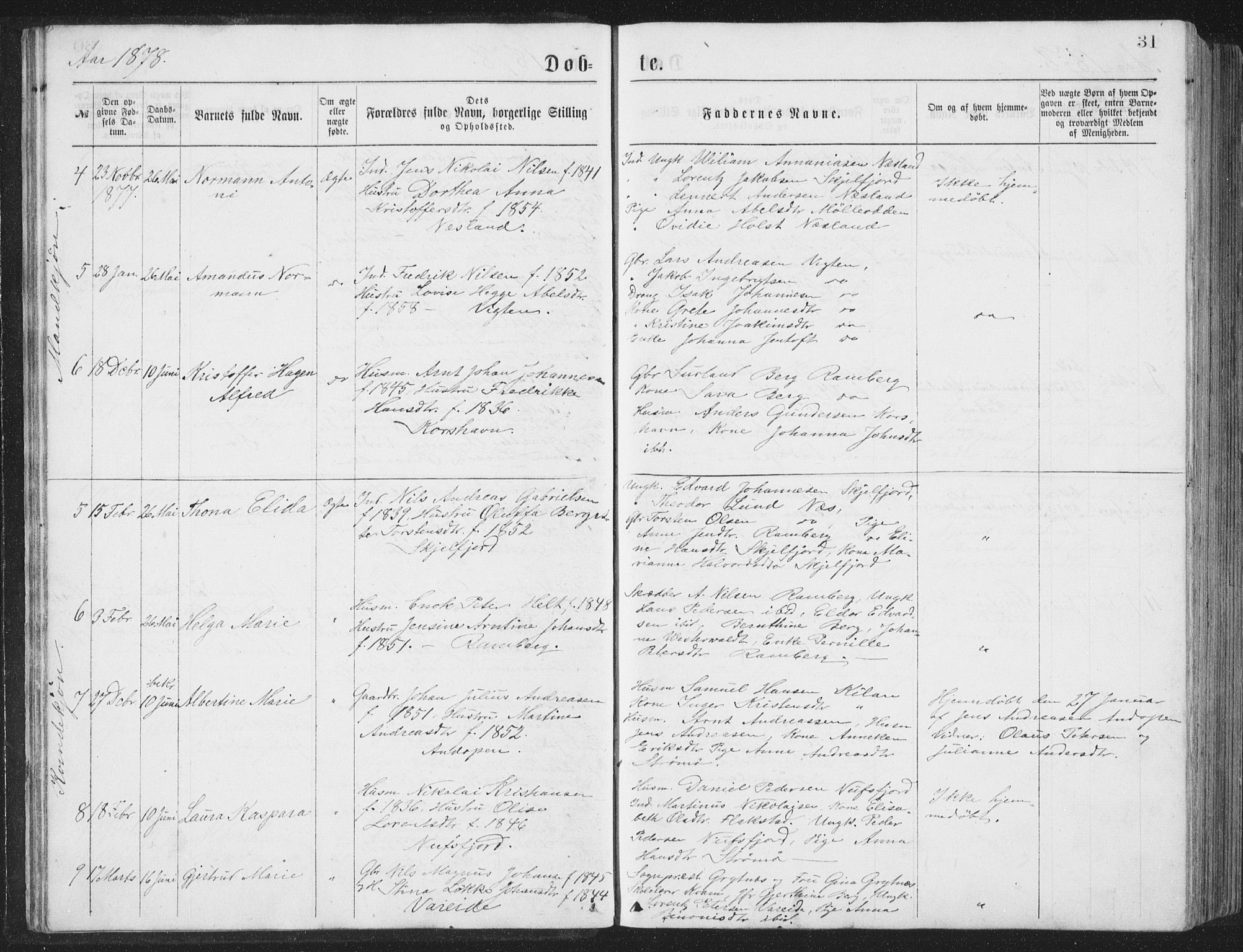 Ministerialprotokoller, klokkerbøker og fødselsregistre - Nordland, AV/SAT-A-1459/885/L1213: Klokkerbok nr. 885C02, 1874-1892, s. 31