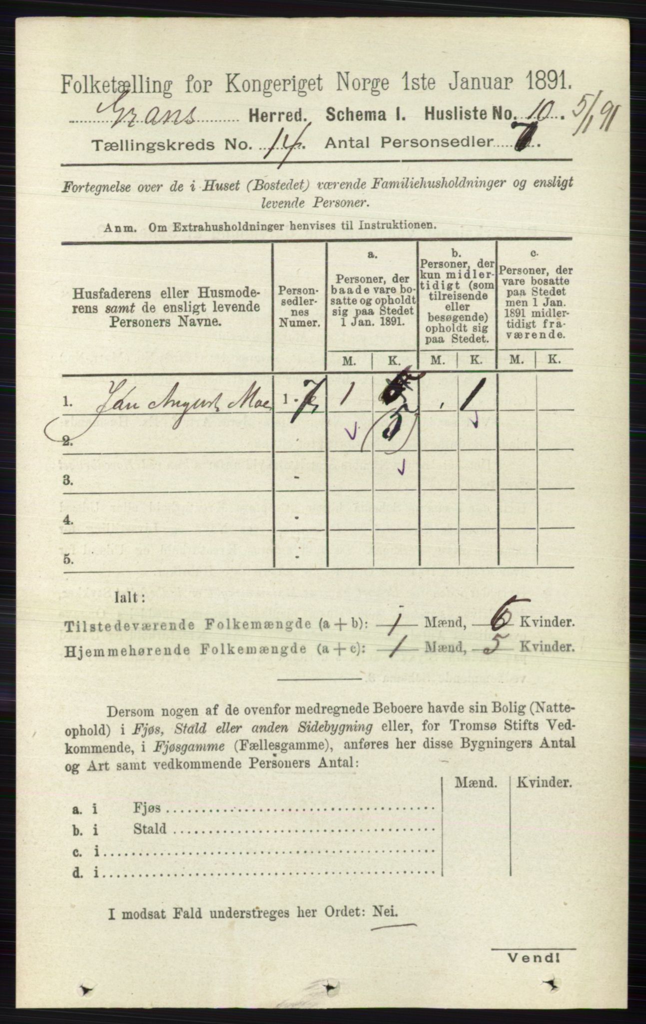 RA, Folketelling 1891 for 0534 Gran herred, 1891, s. 6888