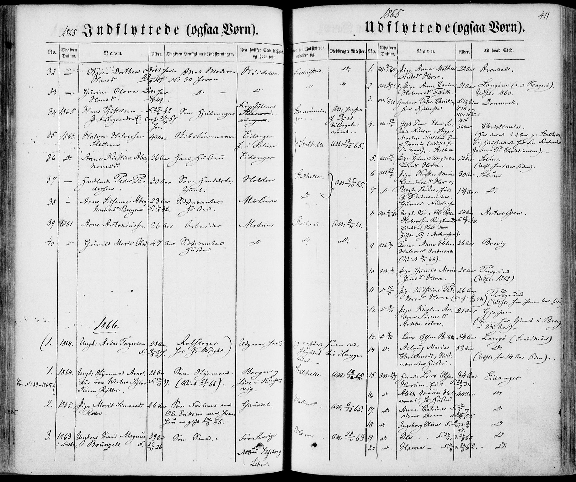 Bamble kirkebøker, AV/SAKO-A-253/F/Fa/L0005: Ministerialbok nr. I 5, 1854-1869, s. 411