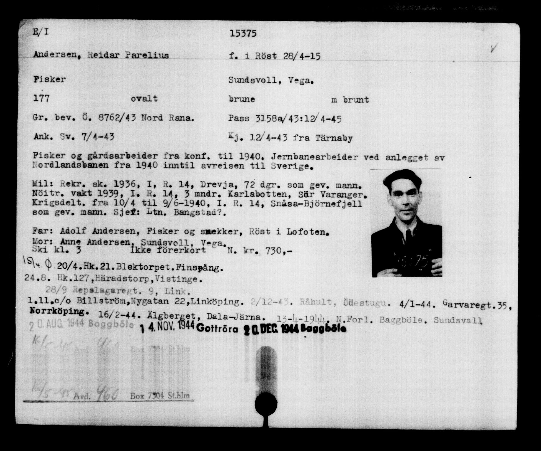 Den Kgl. Norske Legasjons Flyktningskontor, AV/RA-S-6753/V/Va/L0007: Kjesäterkartoteket.  Flyktningenr. 12700-15723, 1940-1945, s. 3070