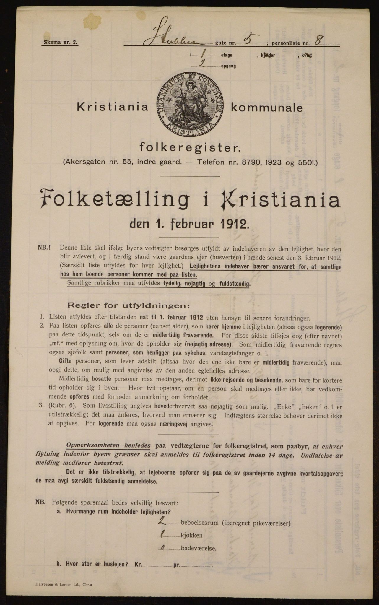 OBA, Kommunal folketelling 1.2.1912 for Kristiania, 1912, s. 104522