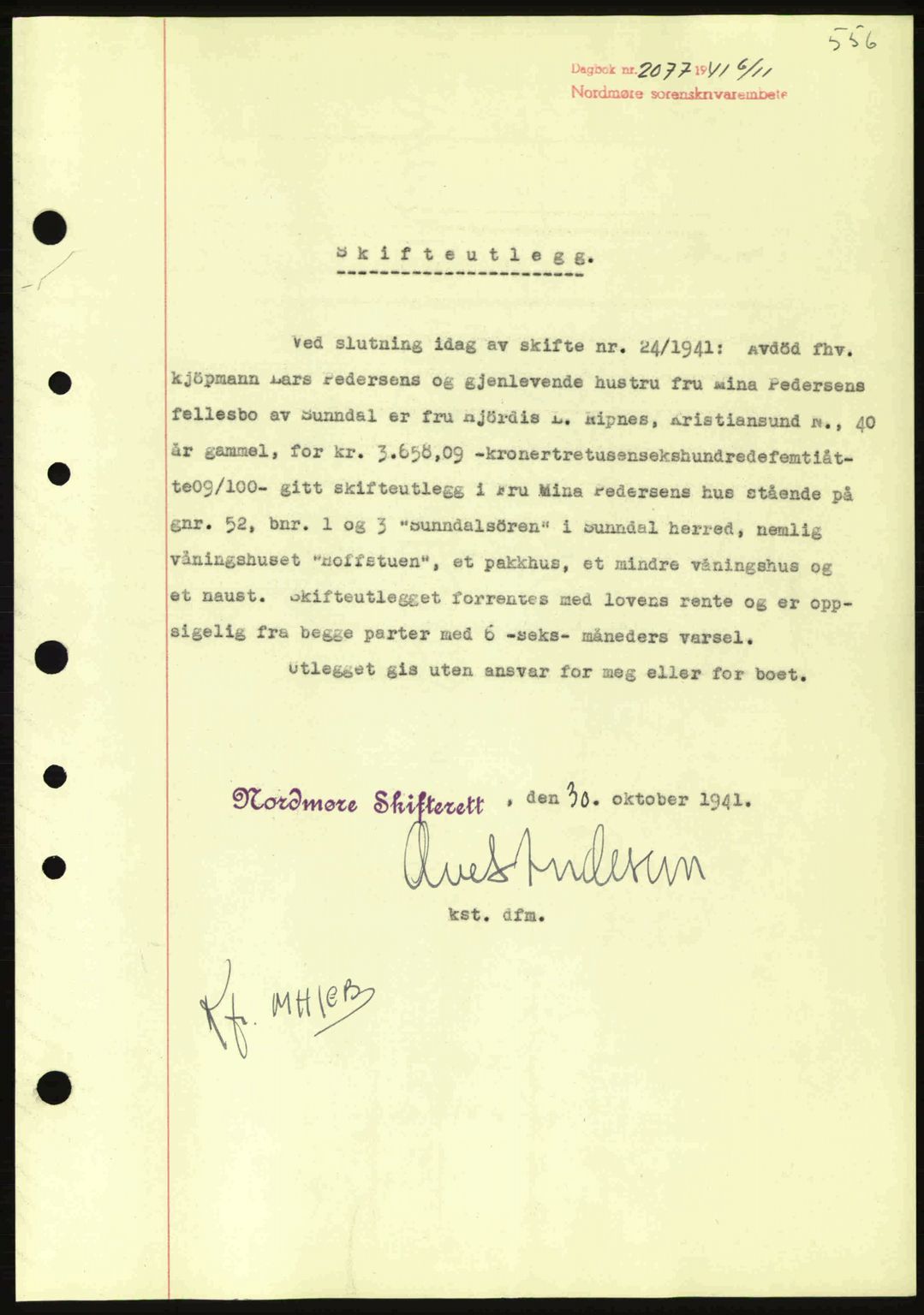 Nordmøre sorenskriveri, SAT/A-4132/1/2/2Ca: Pantebok nr. B88, 1941-1942, Dagboknr: 2077/1941