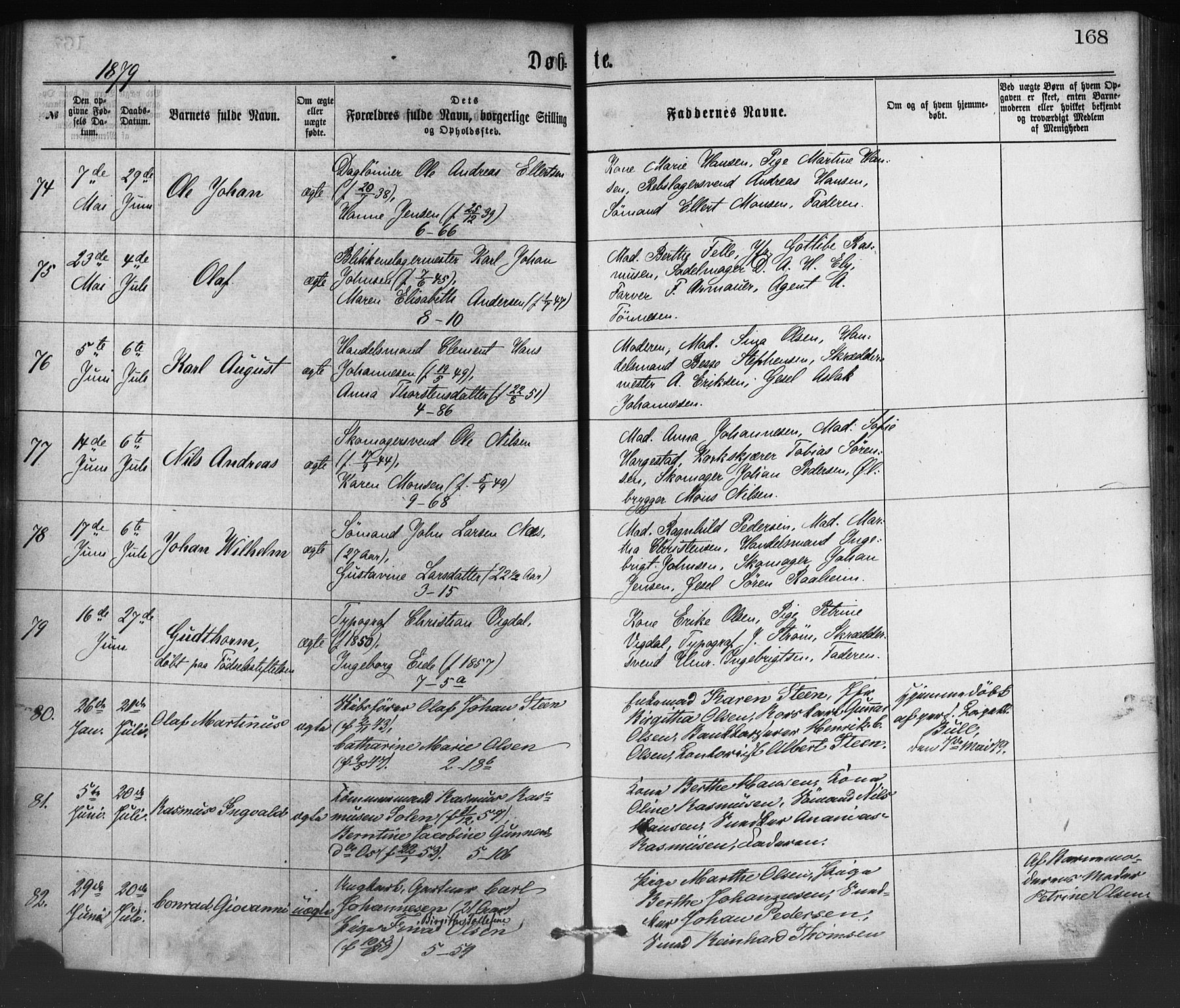 Nykirken Sokneprestembete, AV/SAB-A-77101/H/Haa/L0016: Ministerialbok nr. B 3, 1870-1884, s. 168
