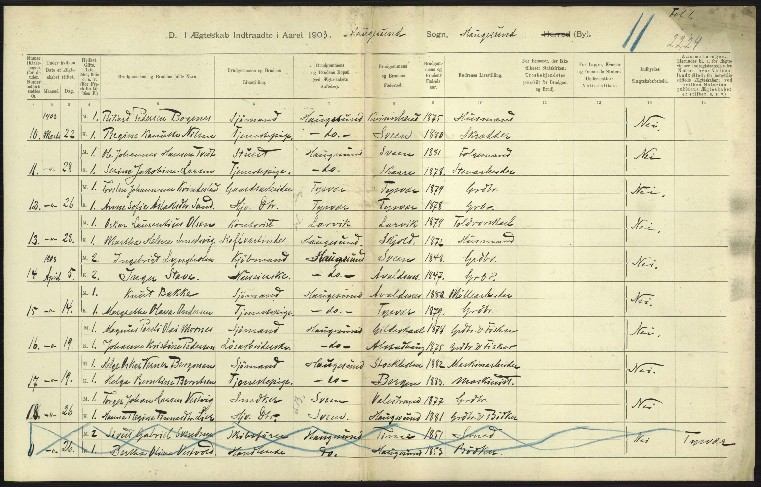 Statistisk sentralbyrå, Sosiodemografiske emner, Befolkning, AV/RA-S-2228/D/Df/Dfa/Dfaa/L0012: Stavanger amt: Fødte, gifte, døde, 1903, s. 623