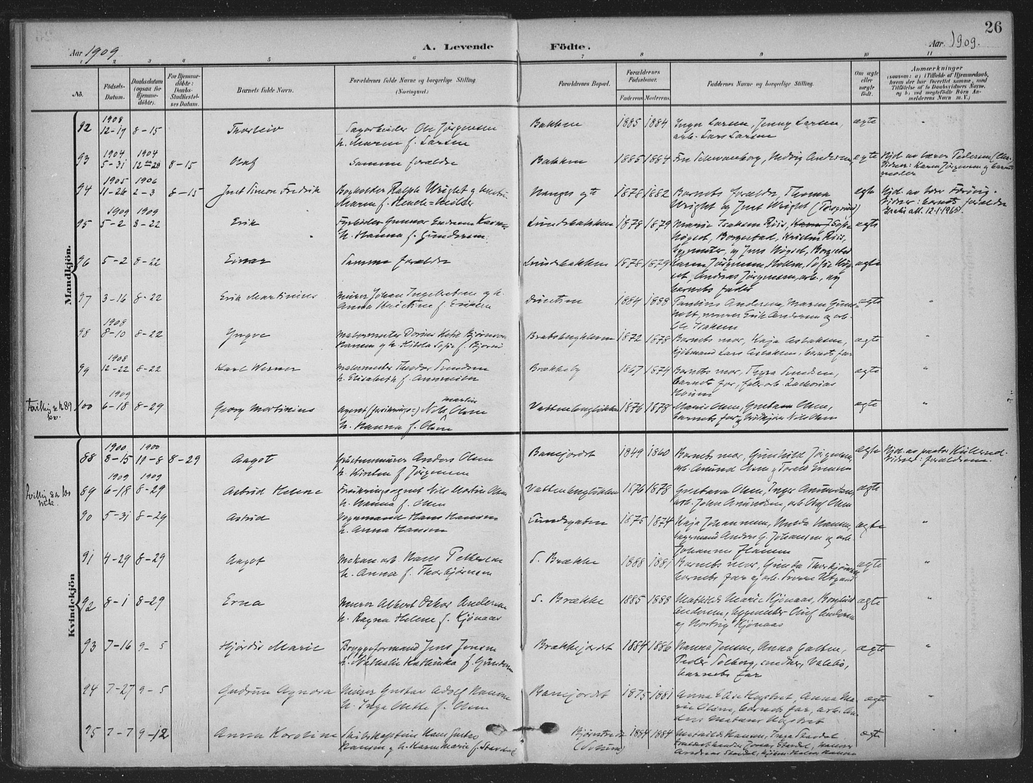 Skien kirkebøker, AV/SAKO-A-302/F/Fa/L0012: Ministerialbok nr. 12, 1908-1914, s. 26