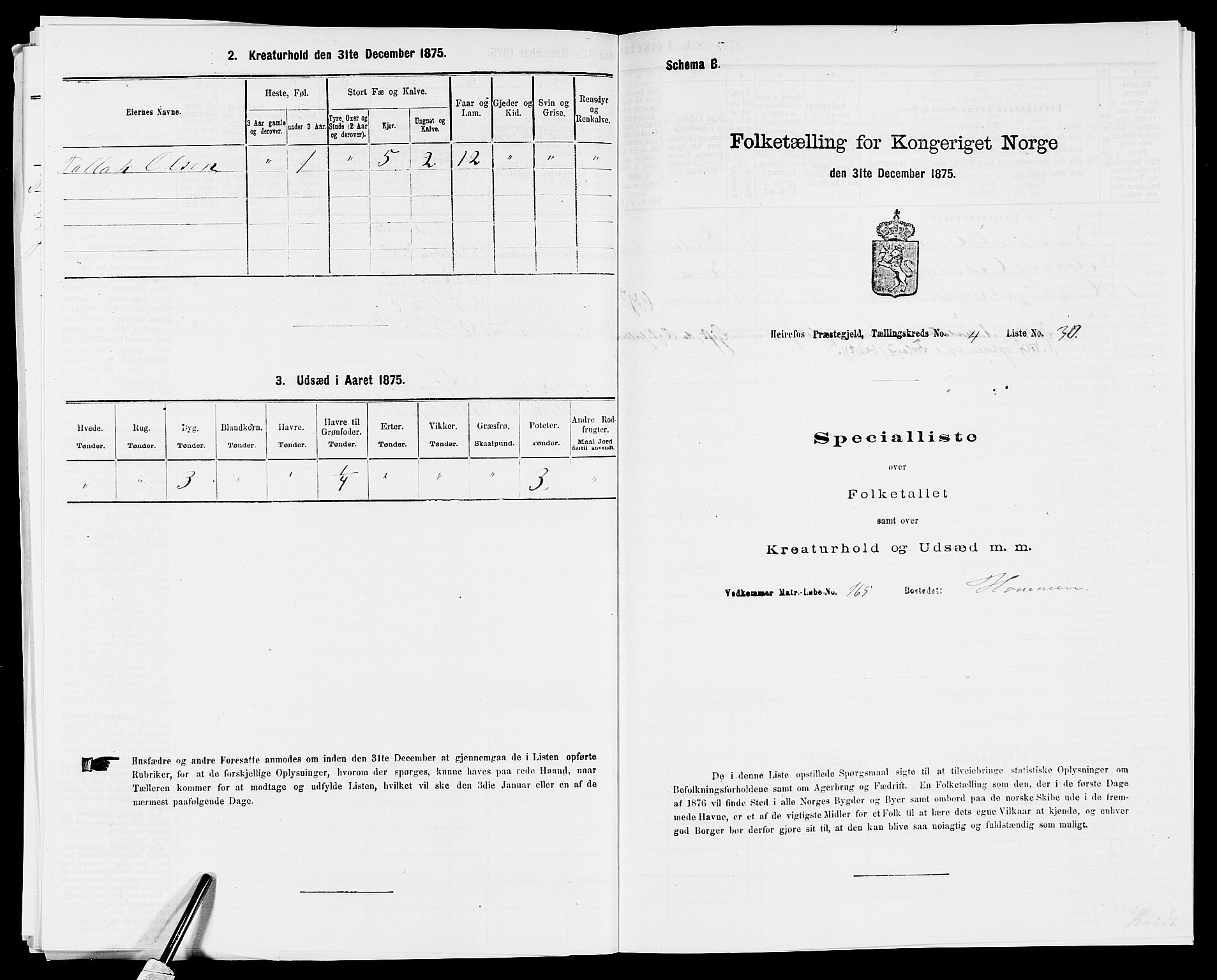 SAK, Folketelling 1875 for 0933P Herefoss prestegjeld, 1875, s. 372