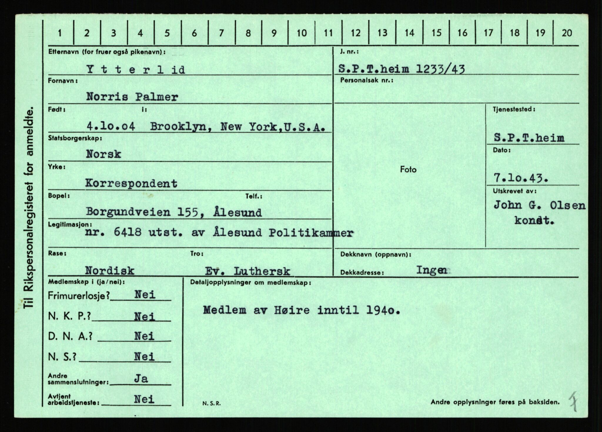 Statspolitiet - Hovedkontoret / Osloavdelingen, AV/RA-S-1329/C/Ca/L0016: Uberg - Øystese, 1943-1945, s. 3257