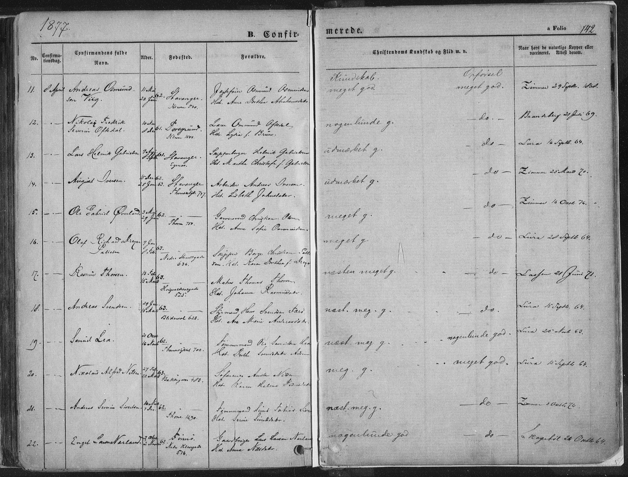 Domkirken sokneprestkontor, AV/SAST-A-101812/001/30/30BA/L0018: Ministerialbok nr. A 17, 1857-1877, s. 142