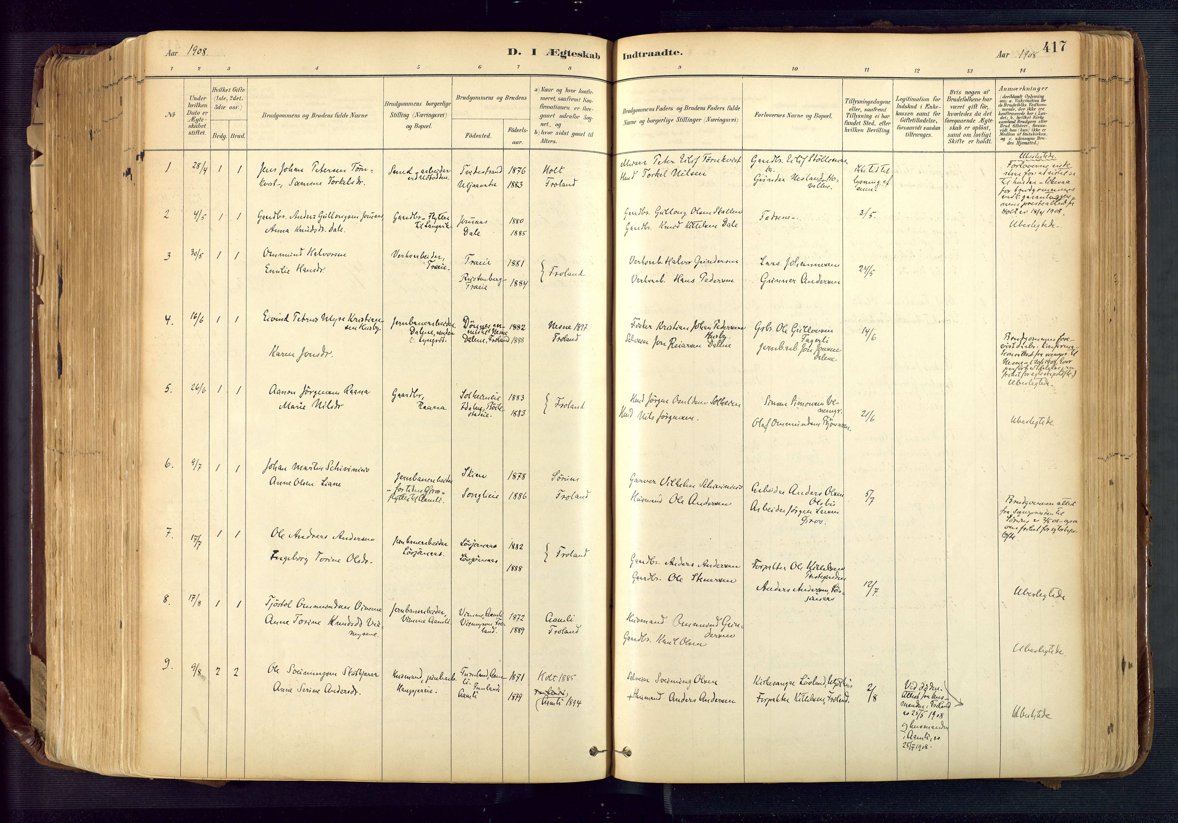 Froland sokneprestkontor, AV/SAK-1111-0013/F/Fa/L0005: Ministerialbok nr. A 5, 1882-1921, s. 417