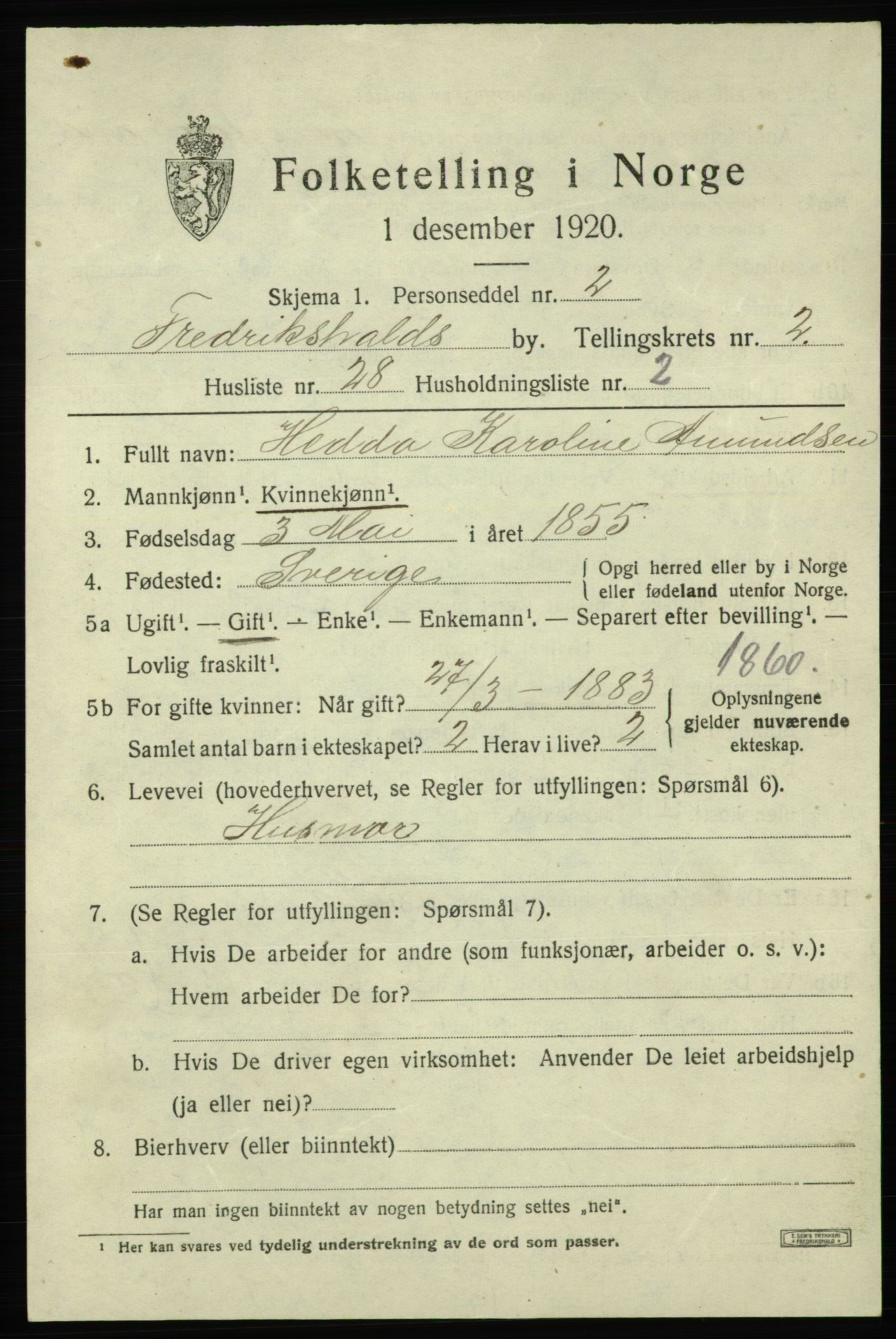 SAO, Folketelling 1920 for 0101 Fredrikshald kjøpstad, 1920, s. 9920