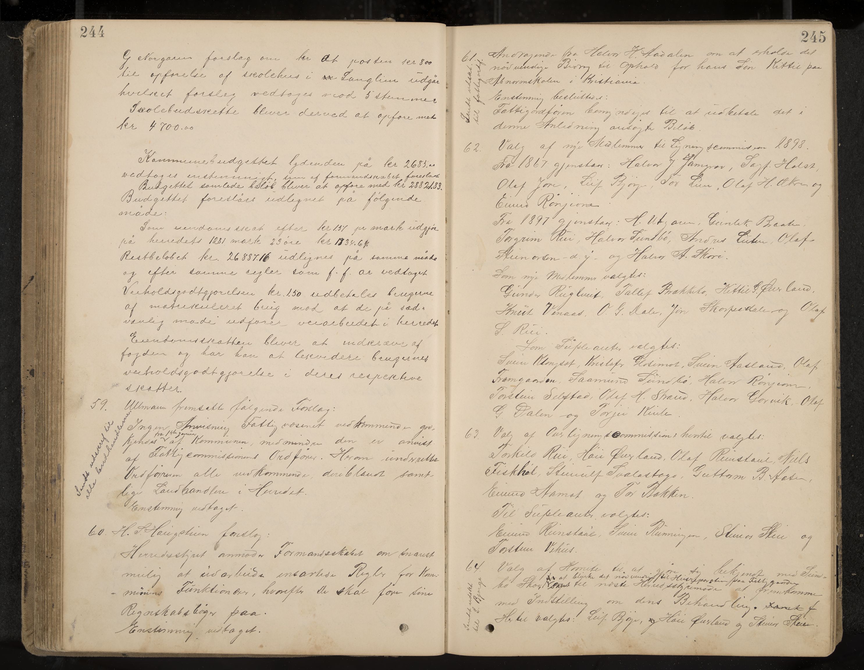 Seljord formannskap og sentraladministrasjon, IKAK/0828021/A/Aa/L0003: Møtebok med register, 1891-1905, s. 244-245
