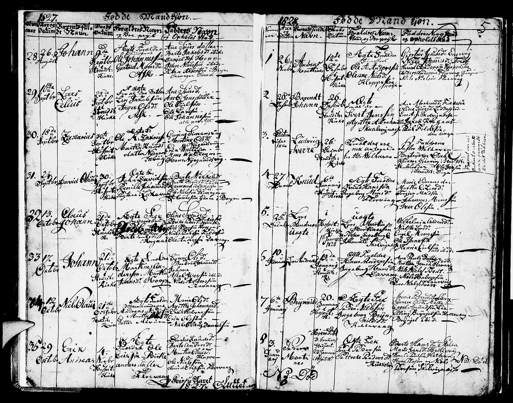 Askøy Sokneprestembete, AV/SAB-A-74101/H/Ha/Hab/Haba/L0003: Klokkerbok nr. A 3, 1826-1846, s. 5