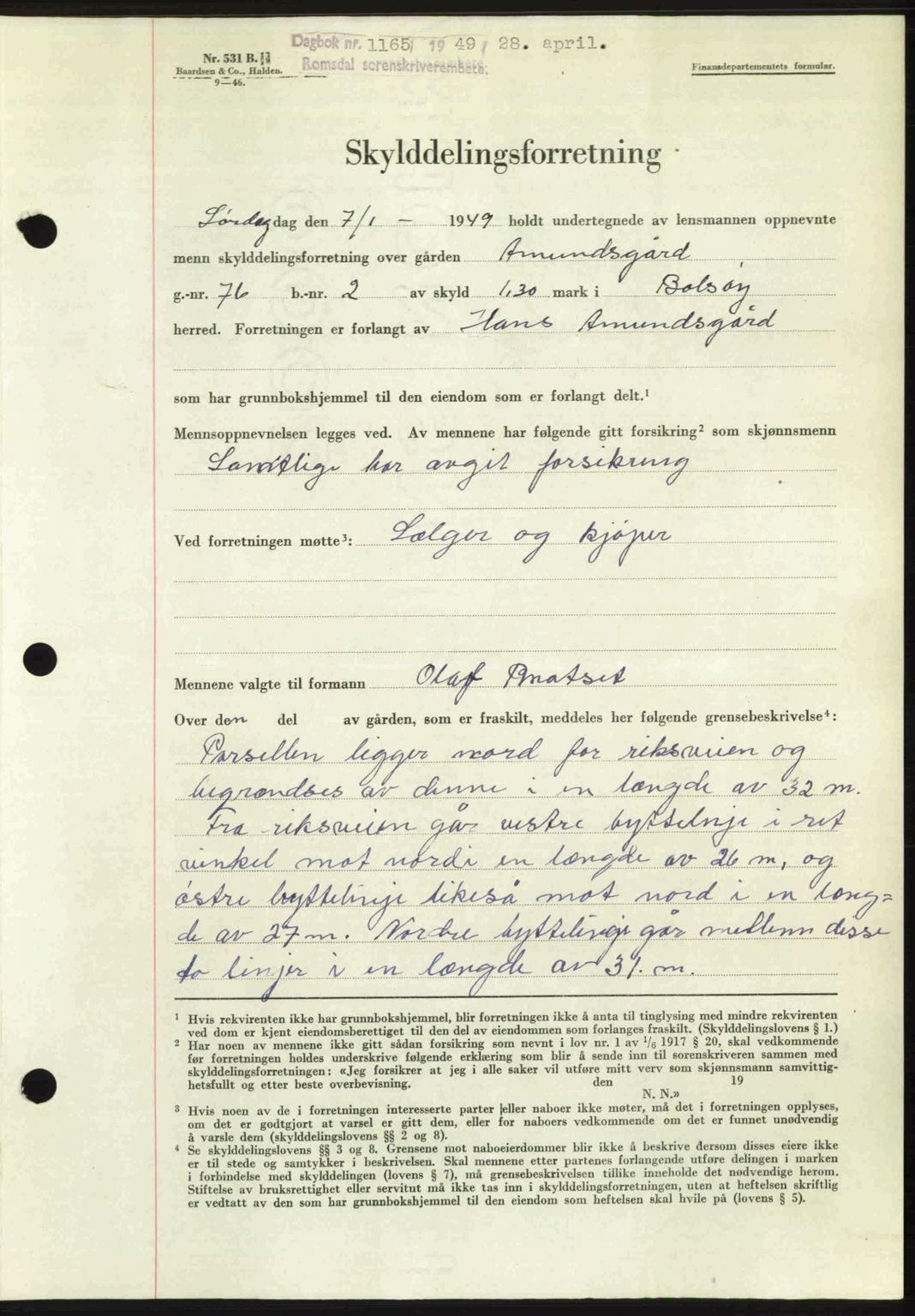 Romsdal sorenskriveri, SAT/A-4149/1/2/2C: Pantebok nr. A29, 1949-1949, Dagboknr: 1165/1949