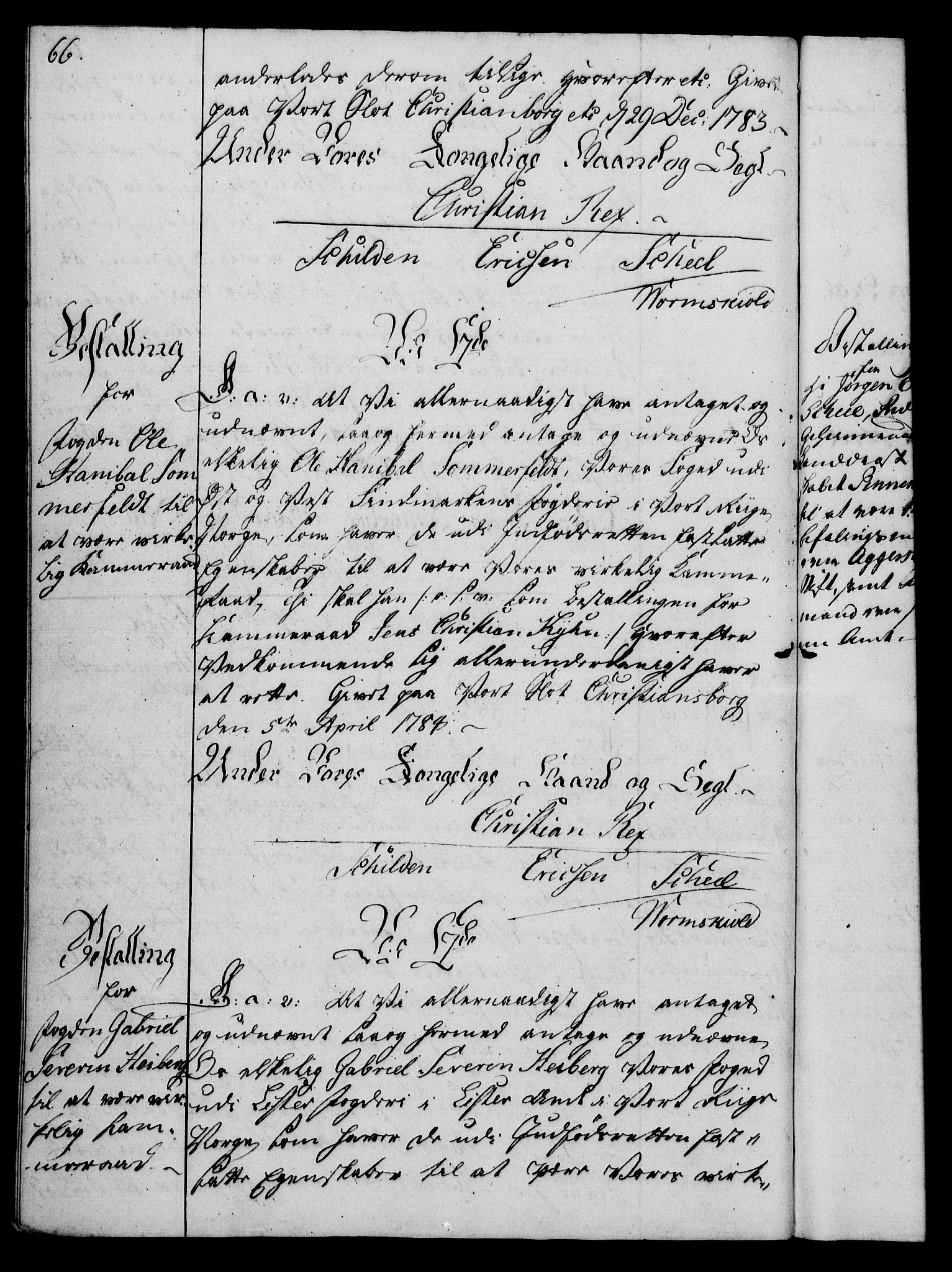 Rentekammeret, Kammerkanselliet, RA/EA-3111/G/Gg/Gge/L0006: Norsk bestallingsprotokoll med register (merket RK 53.30), 1773-1814, s. 66