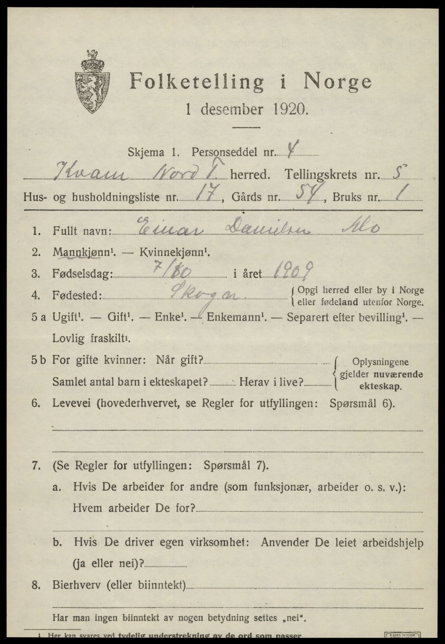 SAT, Folketelling 1920 for 1735 Kvam herred, 1920, s. 1571