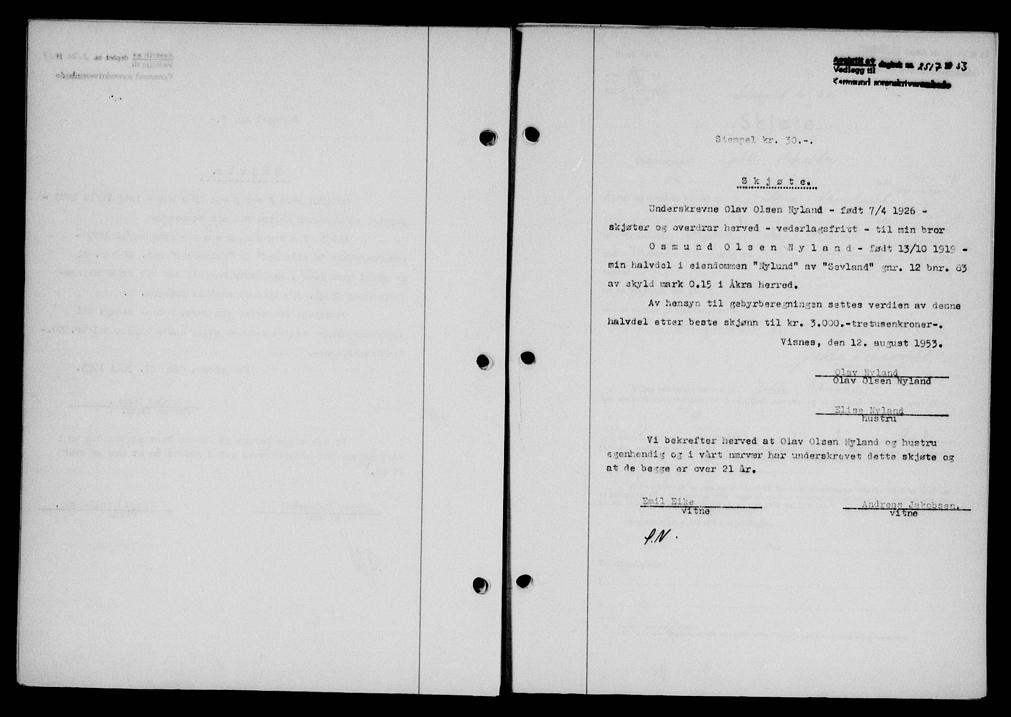 Karmsund sorenskriveri, SAST/A-100311/01/II/IIB/L0109: Pantebok nr. 89A, 1953-1953, Dagboknr: 2517/1953