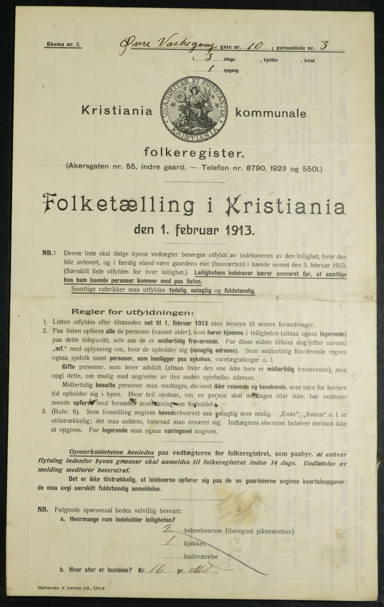 OBA, Kommunal folketelling 1.2.1913 for Kristiania, 1913, s. 129992