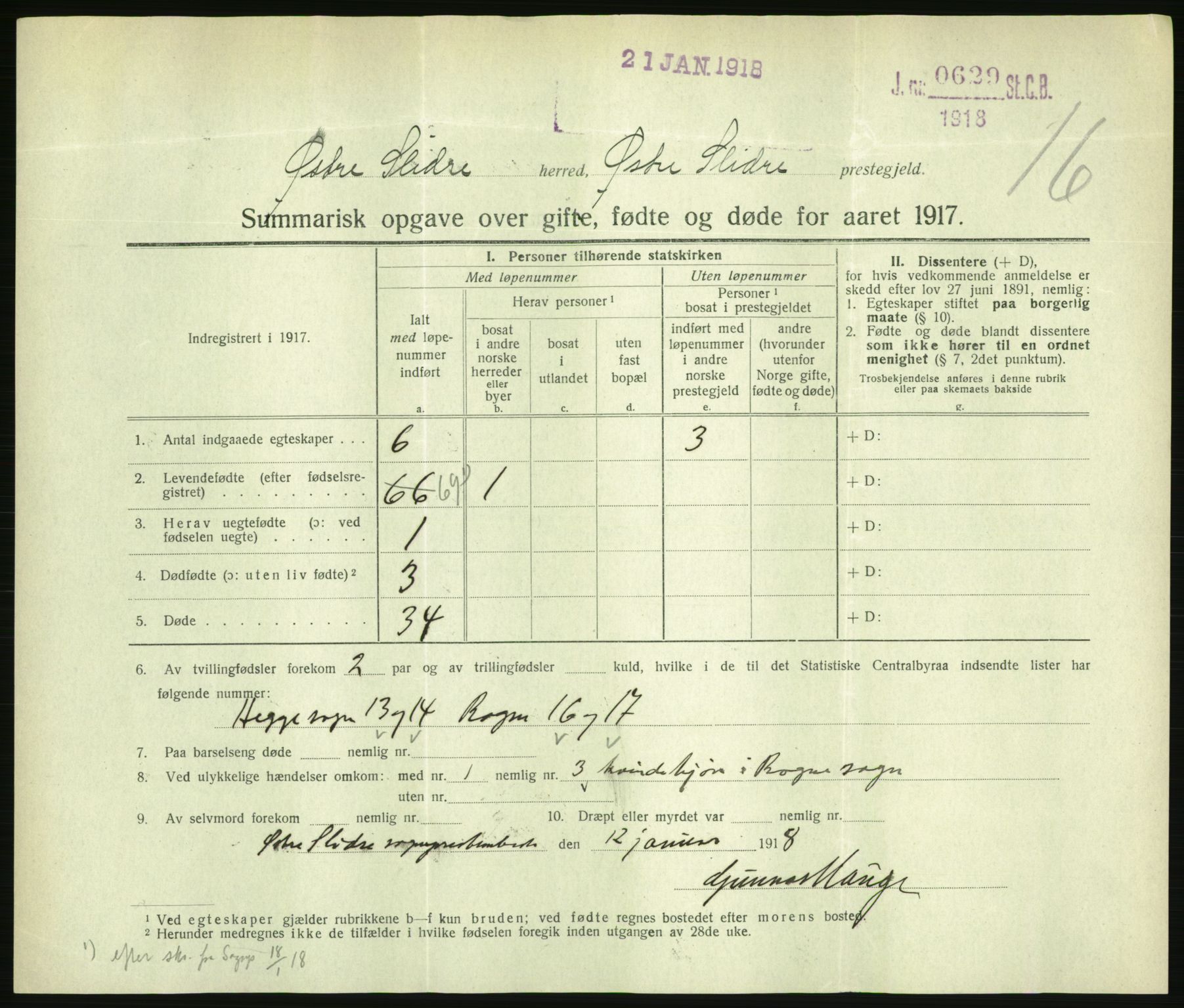 Statistisk sentralbyrå, Sosiodemografiske emner, Befolkning, RA/S-2228/D/Df/Dfb/Dfbg/L0056: Summariske oppgaver over gifte, fødte og døde for hele landet., 1917, s. 371