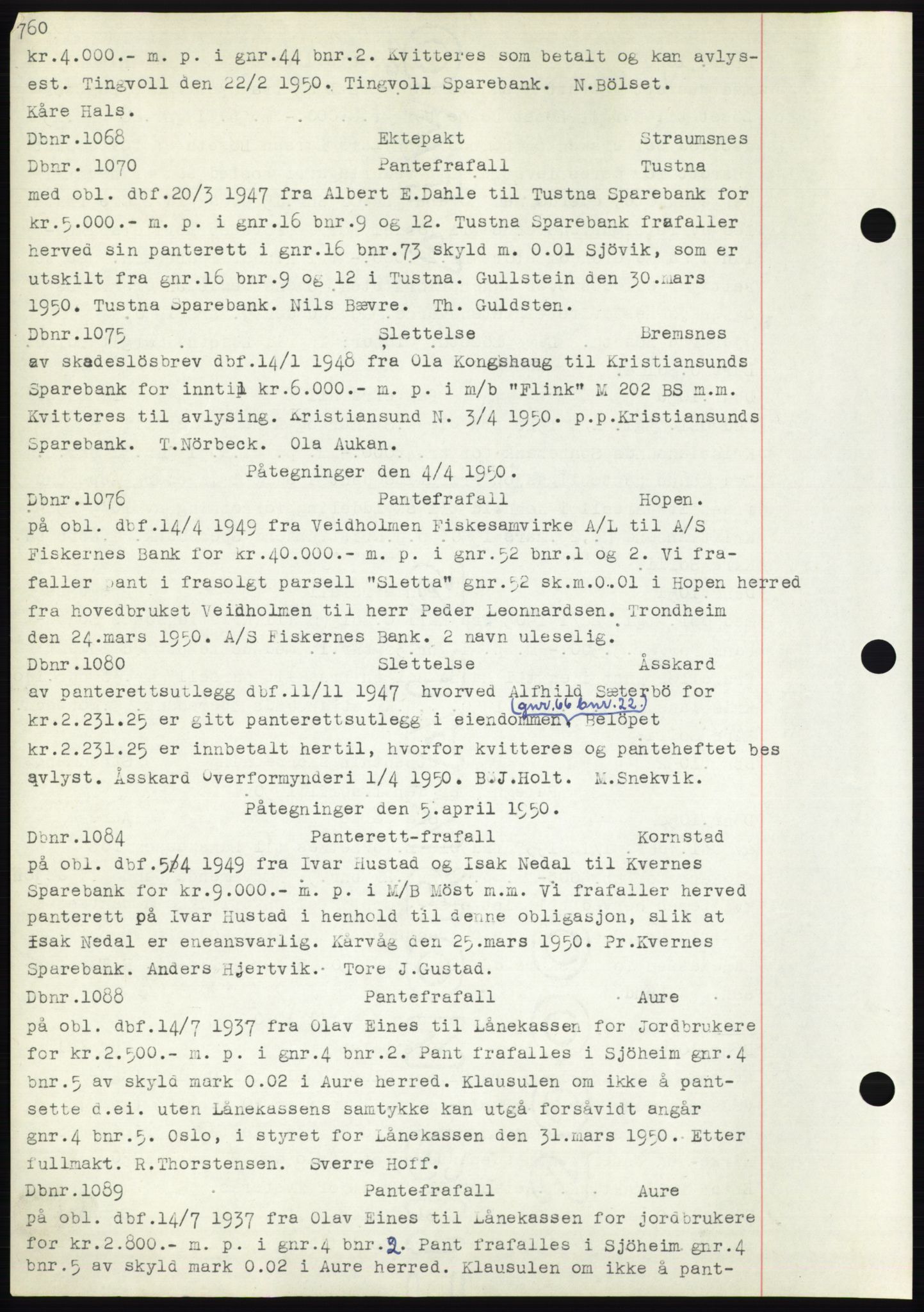 Nordmøre sorenskriveri, SAT/A-4132/1/2/2Ca: Pantebok nr. C82b, 1946-1951, Dagboknr: 1068/1950