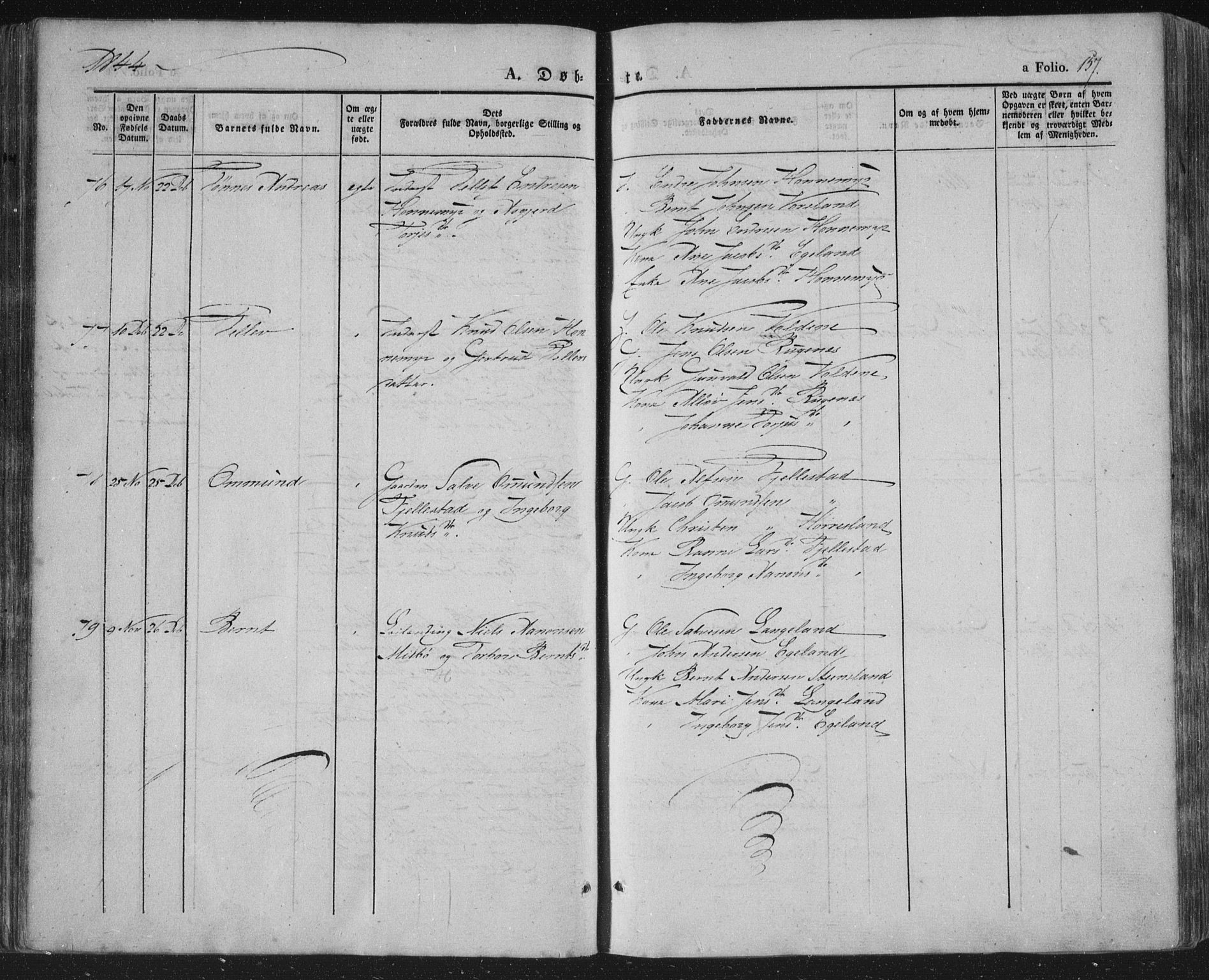 Vennesla sokneprestkontor, AV/SAK-1111-0045/Fa/Fac/L0004: Ministerialbok nr. A 4, 1834-1855, s. 157