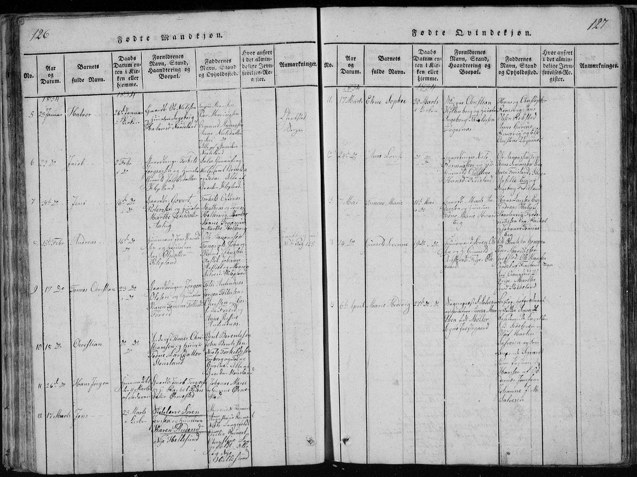 Søgne sokneprestkontor, AV/SAK-1111-0037/F/Fb/Fbb/L0002: Klokkerbok nr. B 2, 1821-1838, s. 126-127