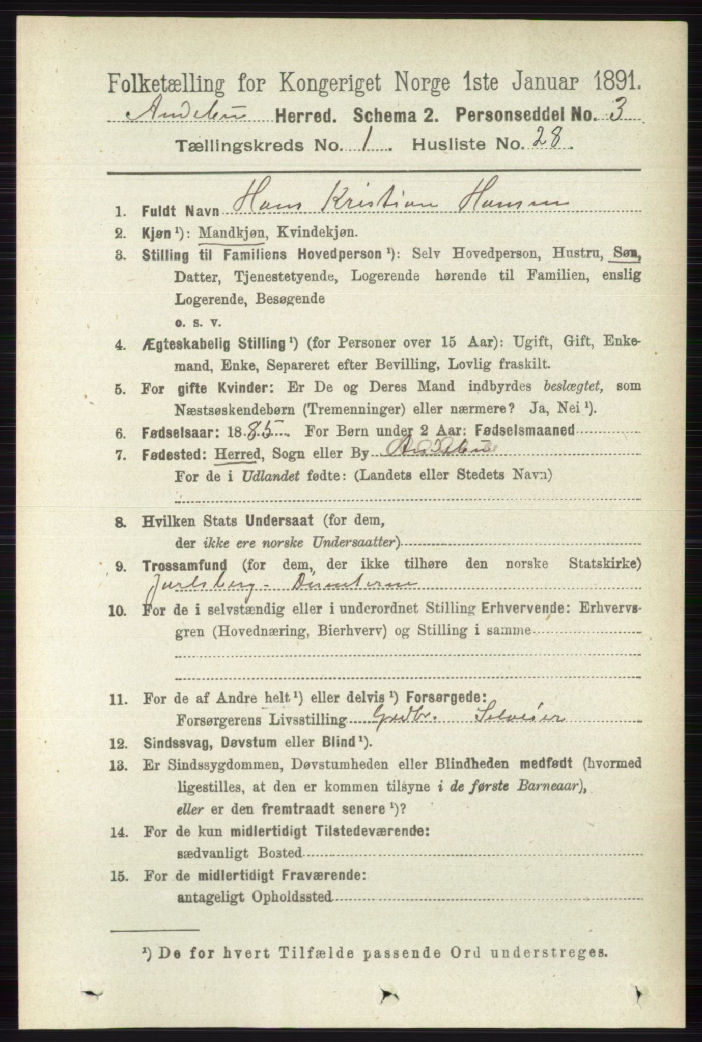 RA, Folketelling 1891 for 0719 Andebu herred, 1891, s. 304