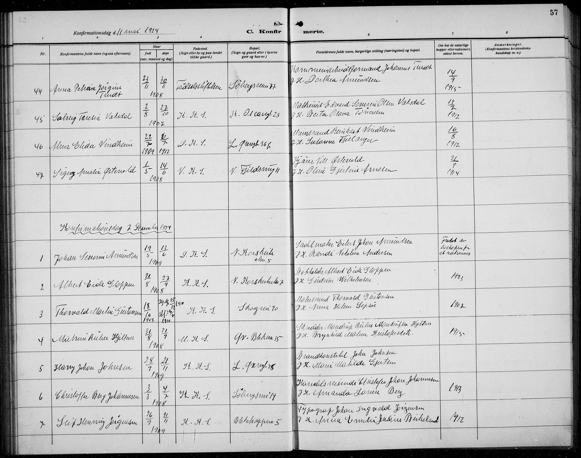 Korskirken sokneprestembete, AV/SAB-A-76101/H/Hab: Klokkerbok nr. C 6, 1918-1941, s. 57