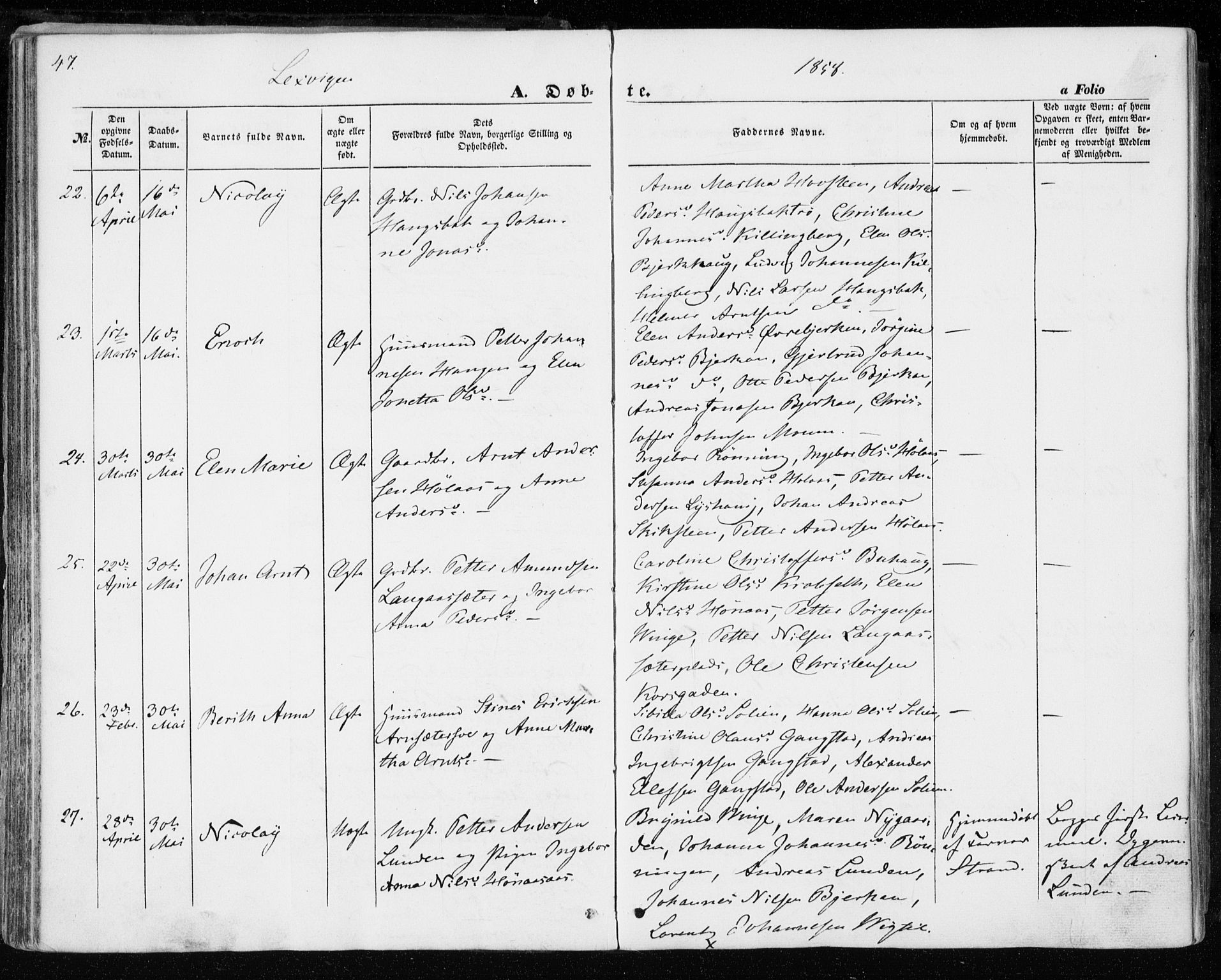 Ministerialprotokoller, klokkerbøker og fødselsregistre - Nord-Trøndelag, SAT/A-1458/701/L0008: Ministerialbok nr. 701A08 /1, 1854-1863, s. 47
