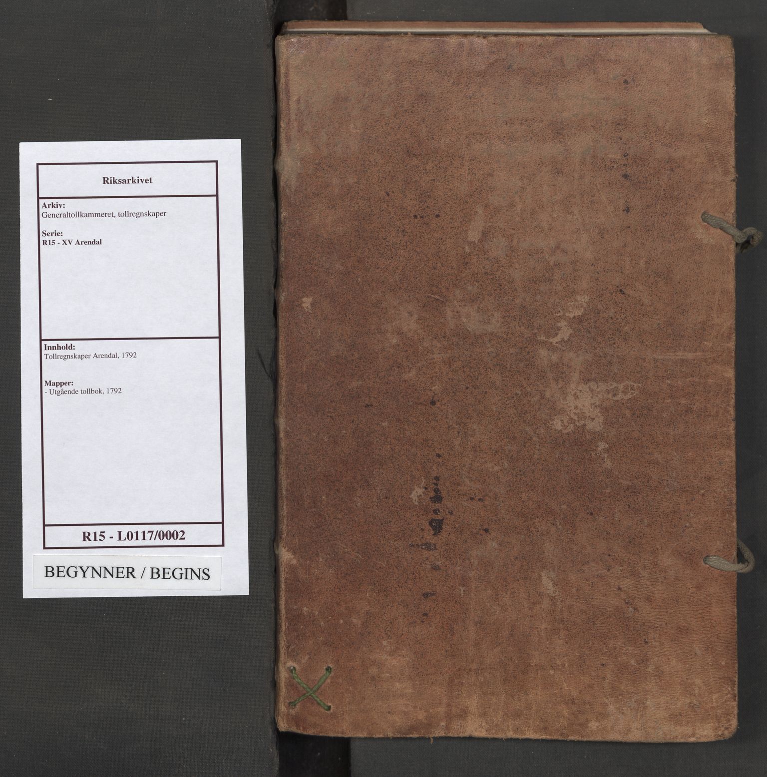 Generaltollkammeret, tollregnskaper, RA/EA-5490/R15/L0117/0002: Tollregnskaper Arendal / Utgående tollbok, 1790-1792